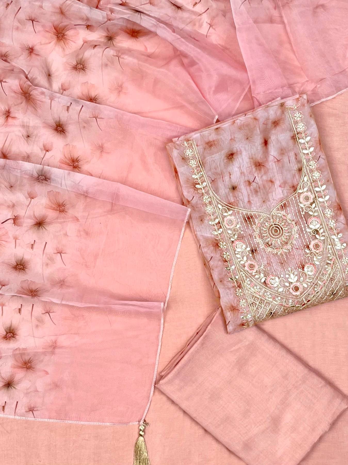     			Panbai sarees Women Organza Unstitched Dress Material ( Peach )