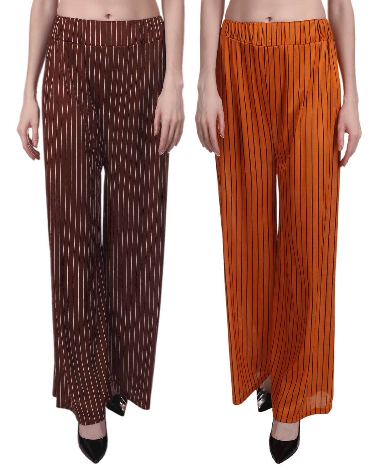 Pixie Women Polyester Striped Palazzos ( Brown,Orange ) Pixie Women Polyester Striped Palazzos ( Brown,Orange )
