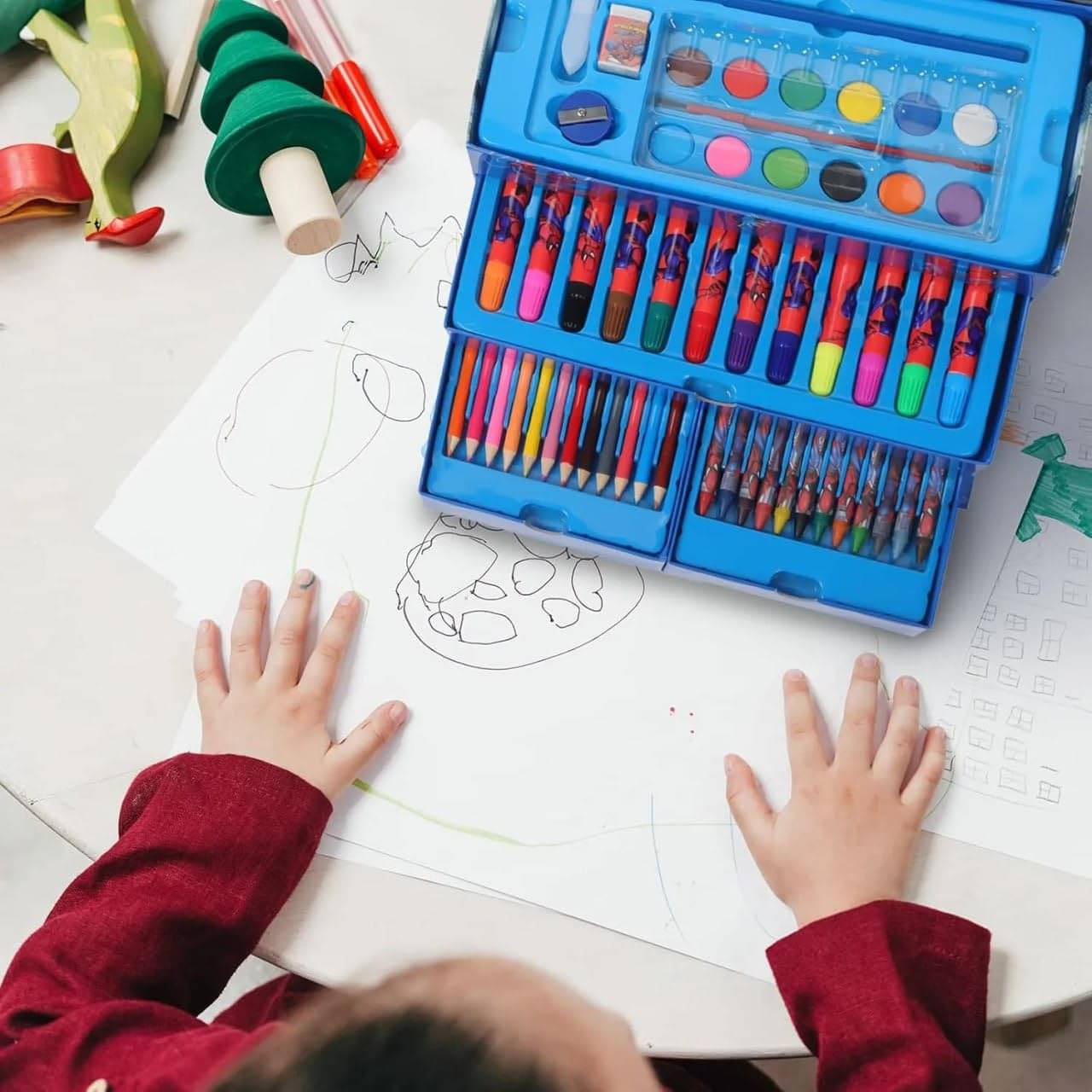     			Pluspicks 54 Pieces Art Set for Kids with Case, Art and Craft Supplies Kit for Drawing and Painting, Color Set with Markers, Water Colors, Brush, Color Pencils, Crayons (Pack of 1, Multicolor) Multi Theme PACK OF 7