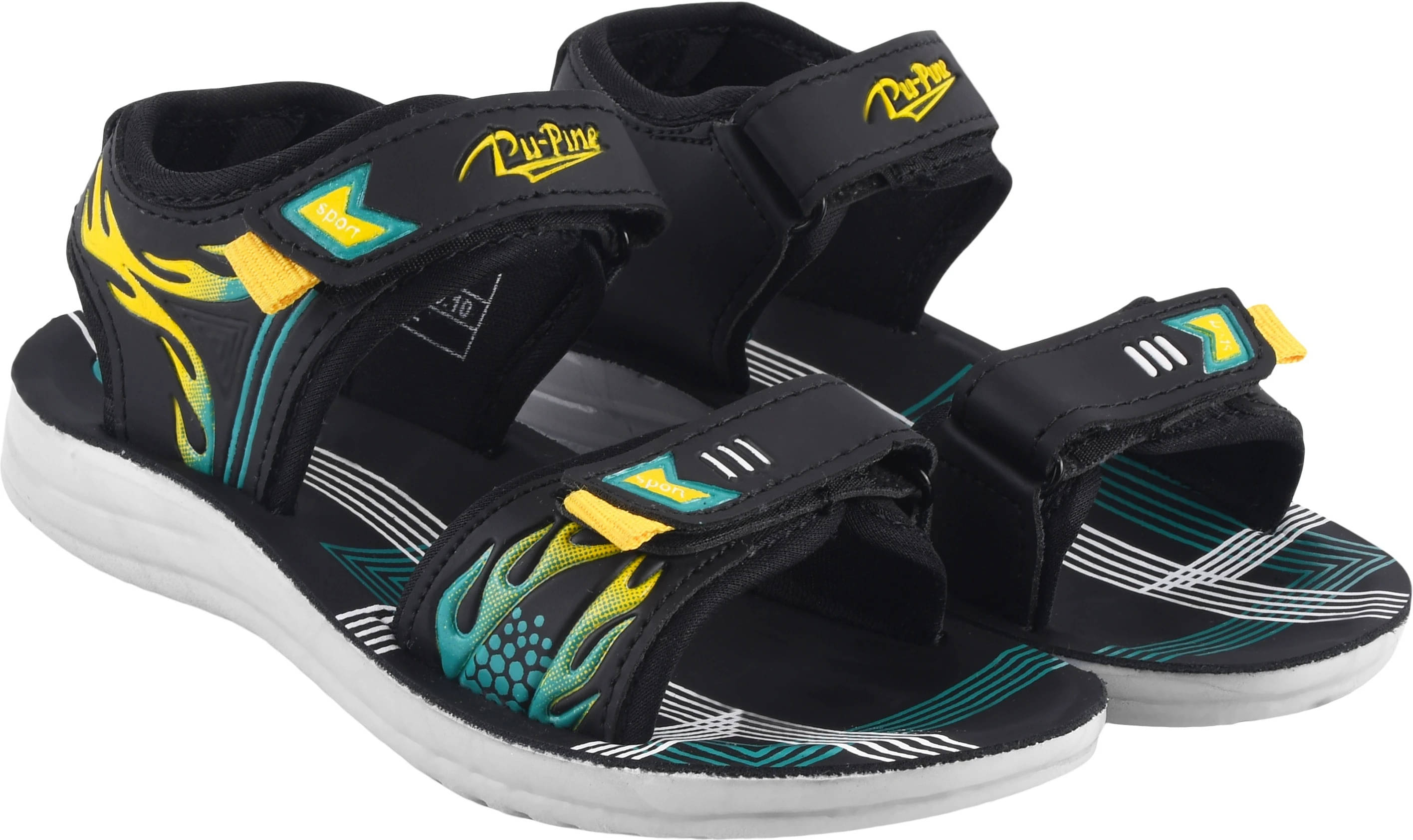     			Pu-Pine Boys Velcro Sports Sandals (Black , 10.5-11 Years)