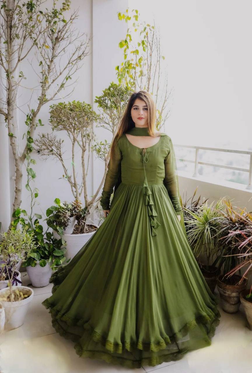    			RADHA RANI TEX Women Georgette Anarkali Stitched Ethnic Gown With Dupatta ( Green )