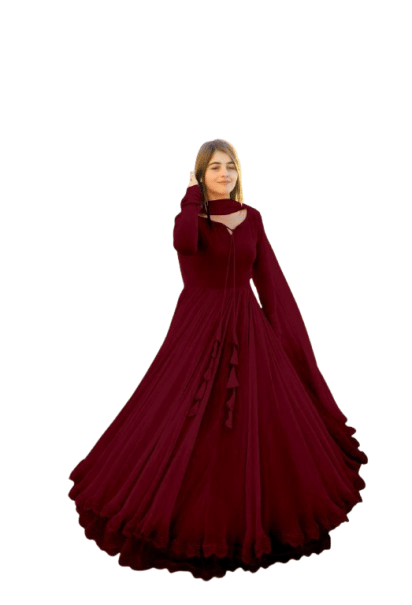 RADHA RANI TEX Women Georgette Anarkali Stitched Ethnic Gown With Dupatta ( Maroon ) RADHA RANI TEX Women Georgette Anarkali Stitched Ethnic Gown With Dupatta ( Maroon )