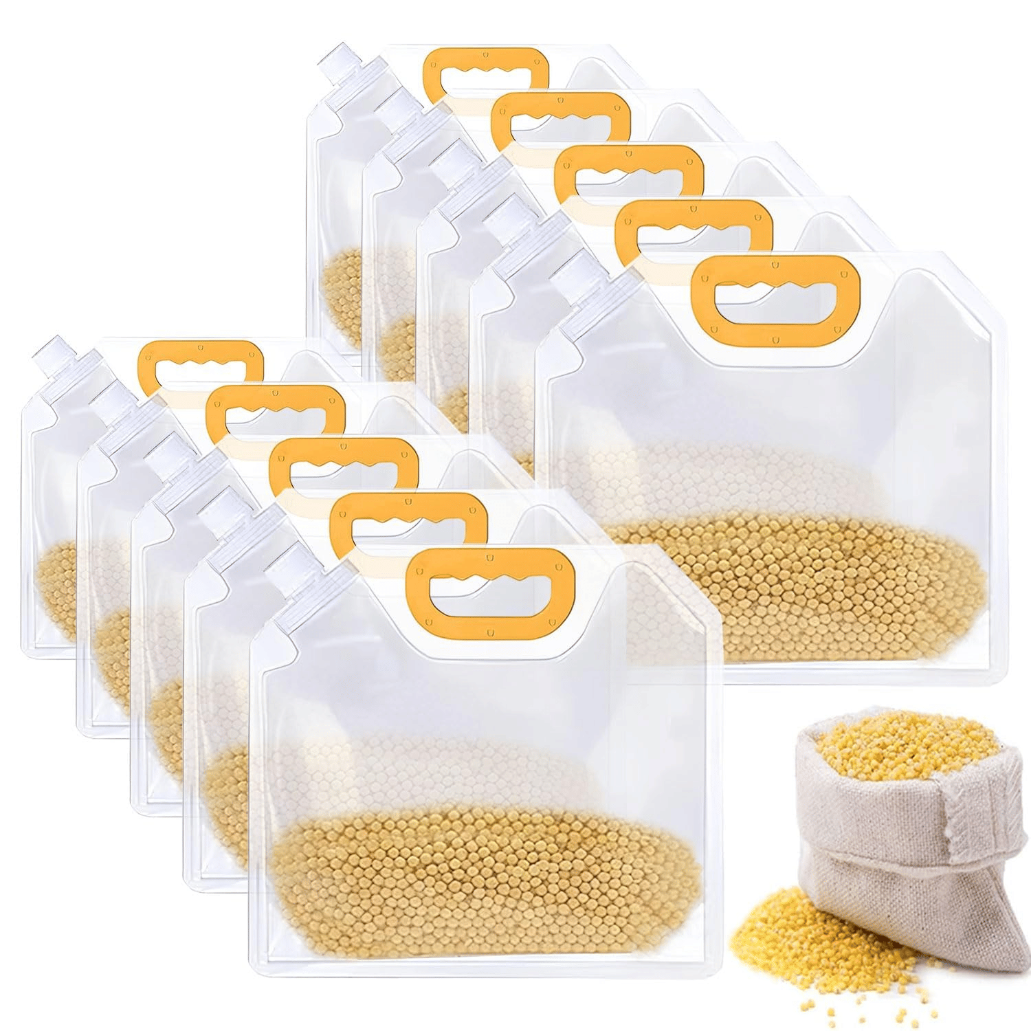 Reusable Moisture-Proof Airtight Food Storage Pouches – Space Saving Plastic Containers for Grains, Snacks, Coffee, Sugar, Tea (Pack of 10)