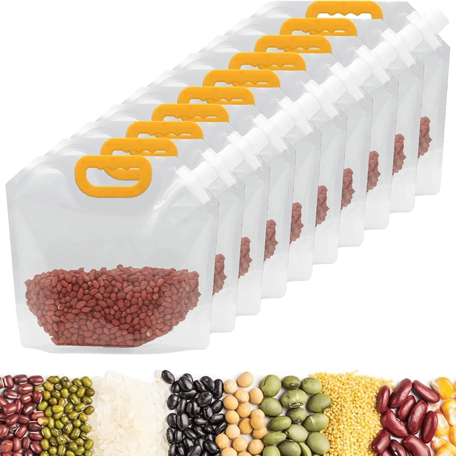     			Reusable Moisture-Proof Airtight Food Storage Pouches – Space Saving Plastic Containers for Grains, Snacks, Coffee, Sugar, Tea (Pack of 10)