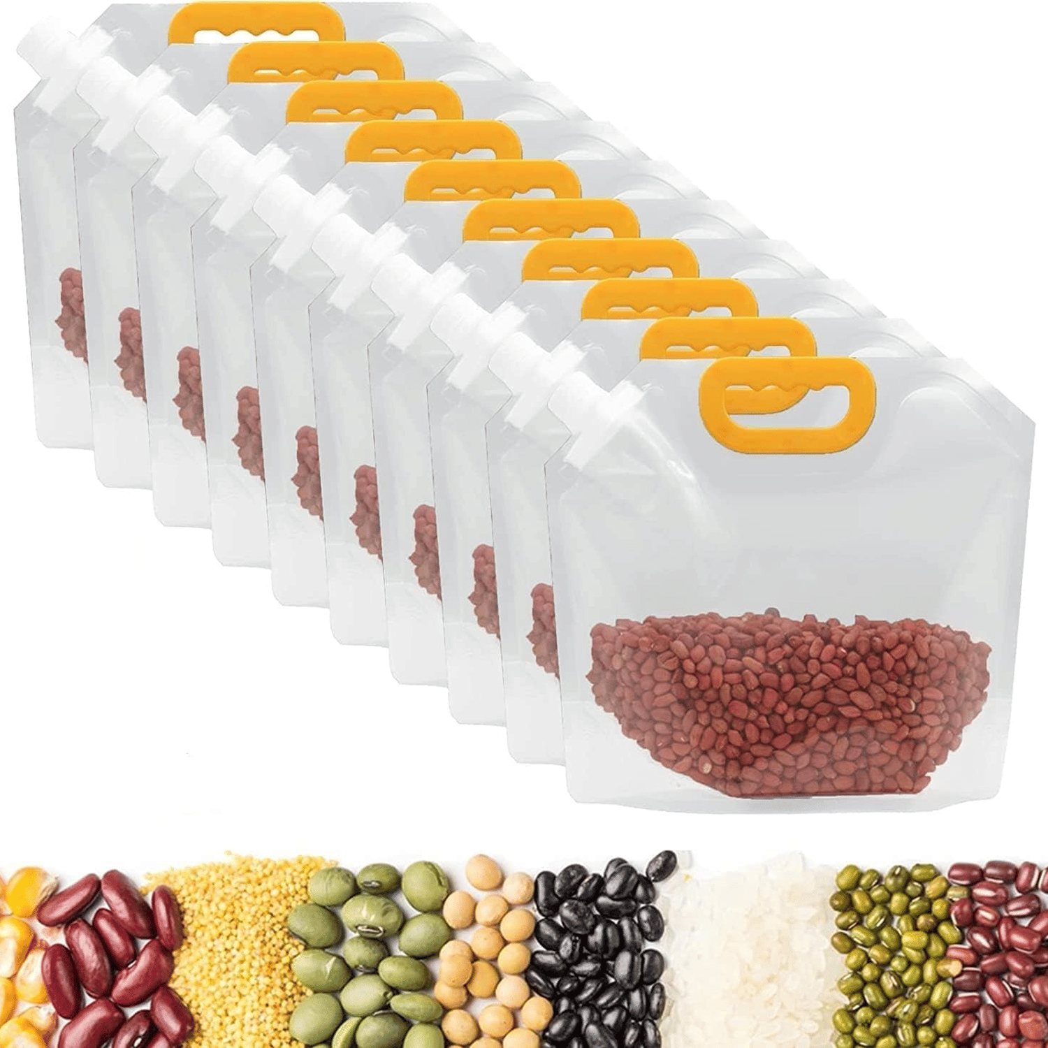     			Reusable Moisture-Proof Airtight Food Storage Pouches – Space Saving Plastic Containers for Grains, Snacks, Coffee, Sugar, Tea (Pack of 10)