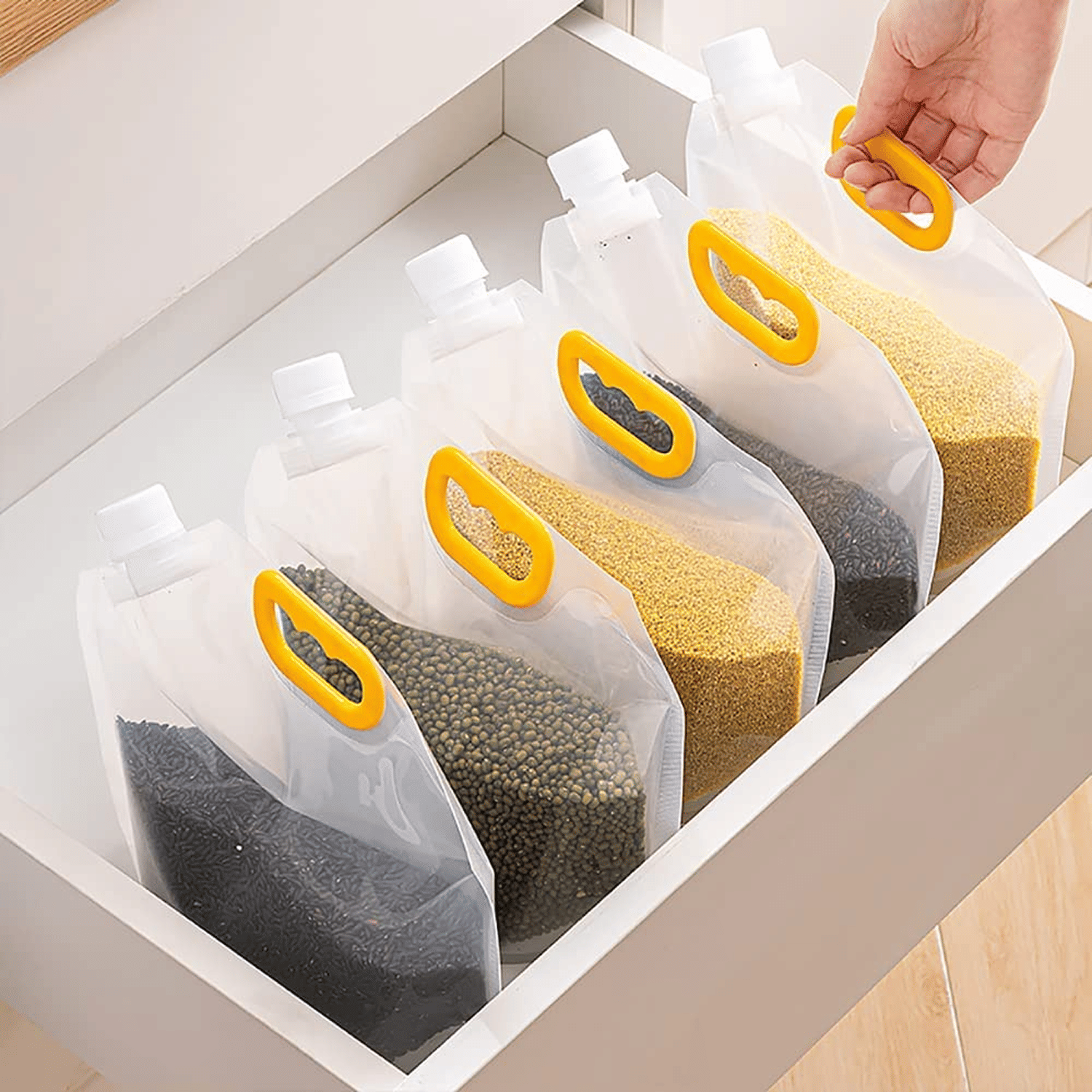     			Reusable Moisture-Proof Airtight Food Storage Pouches – Space Saving Plastic Containers for Grains, Snacks, Coffee, Sugar, Tea (Pack of 5)
