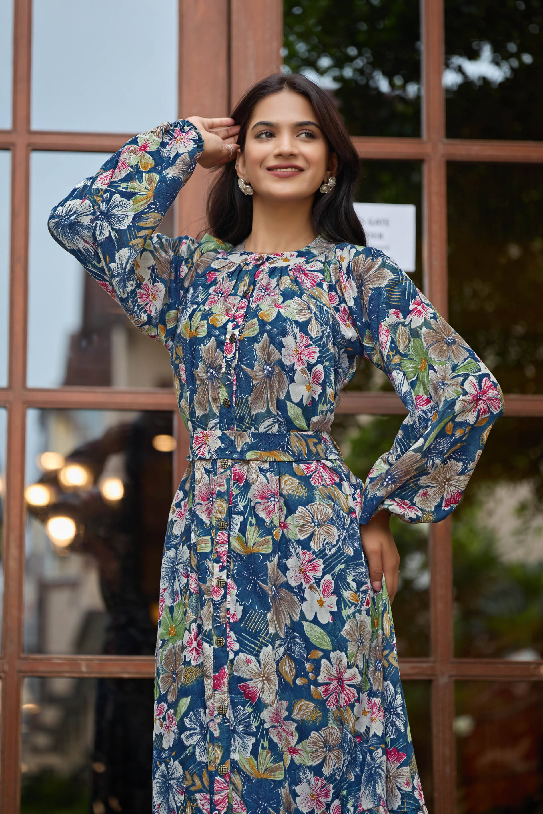     			SARINKU Women Cotton Printed Ethnic Dress ( Blue )