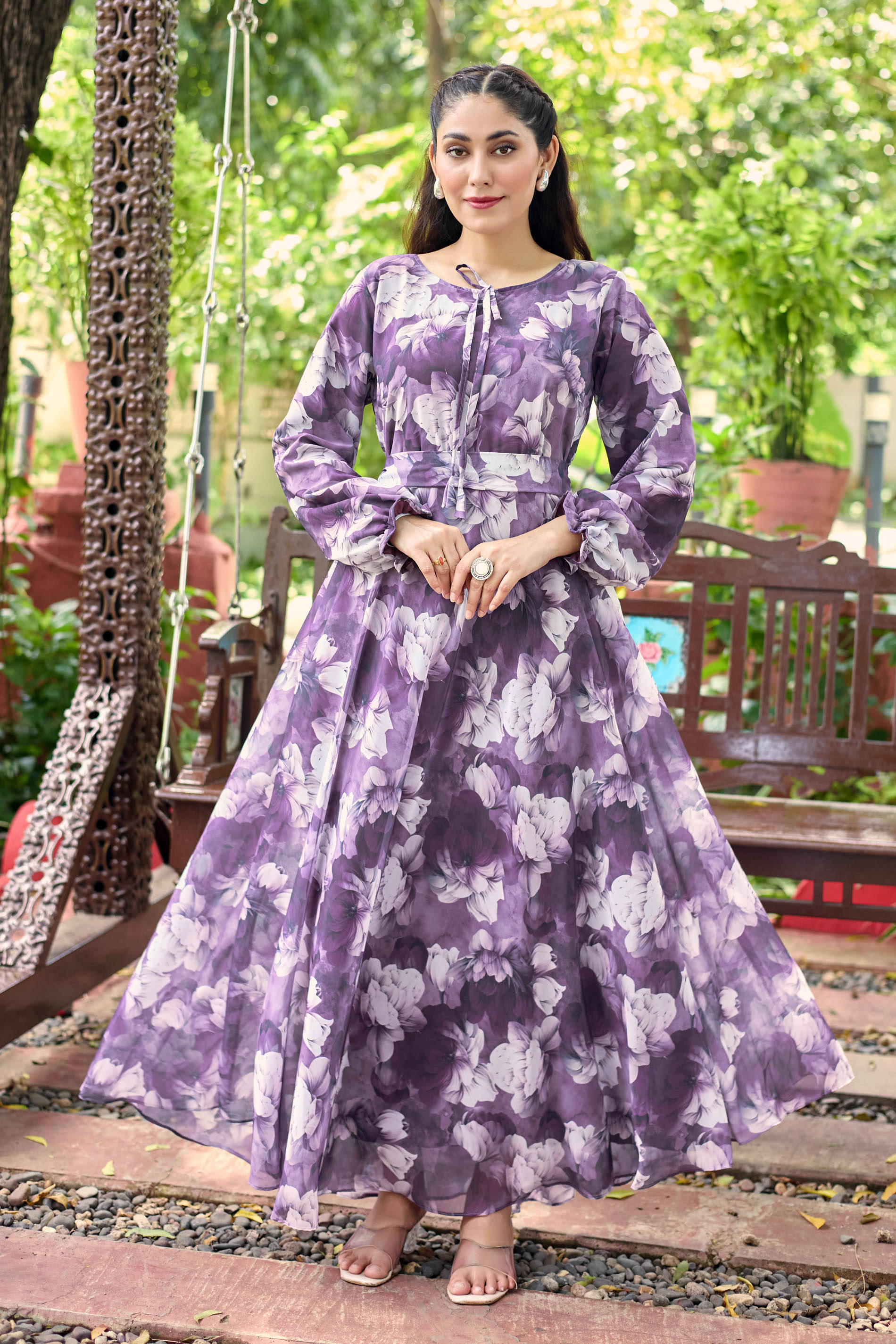     			SARINKU Women Crepe Self Design Ethnic Dress ( Purple )