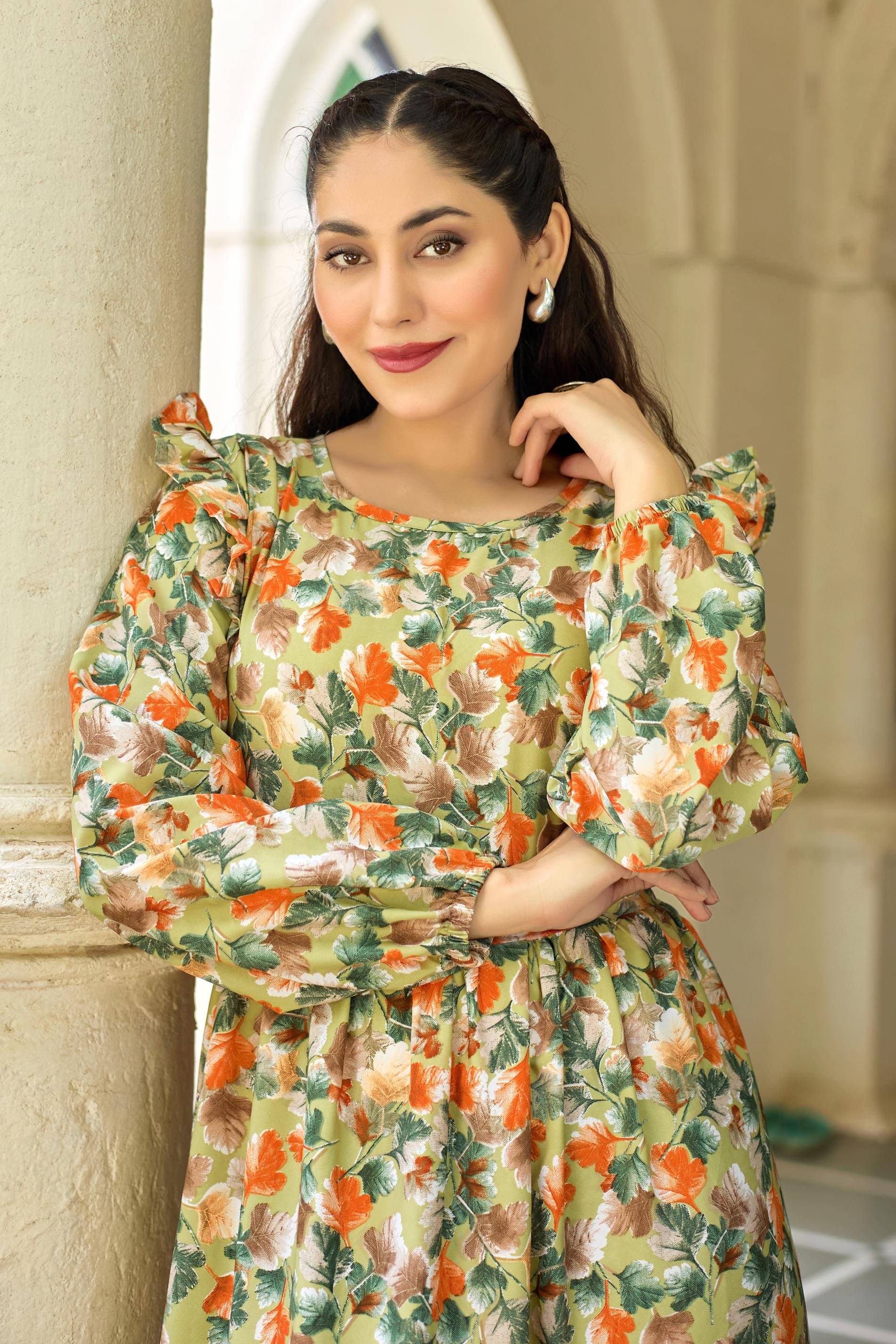 SARINKU Women Crepe Self Design Ethnic Dress ( Multicolor )     			SARINKU Women Crepe Self Design Ethnic Dress ( Multicolor )