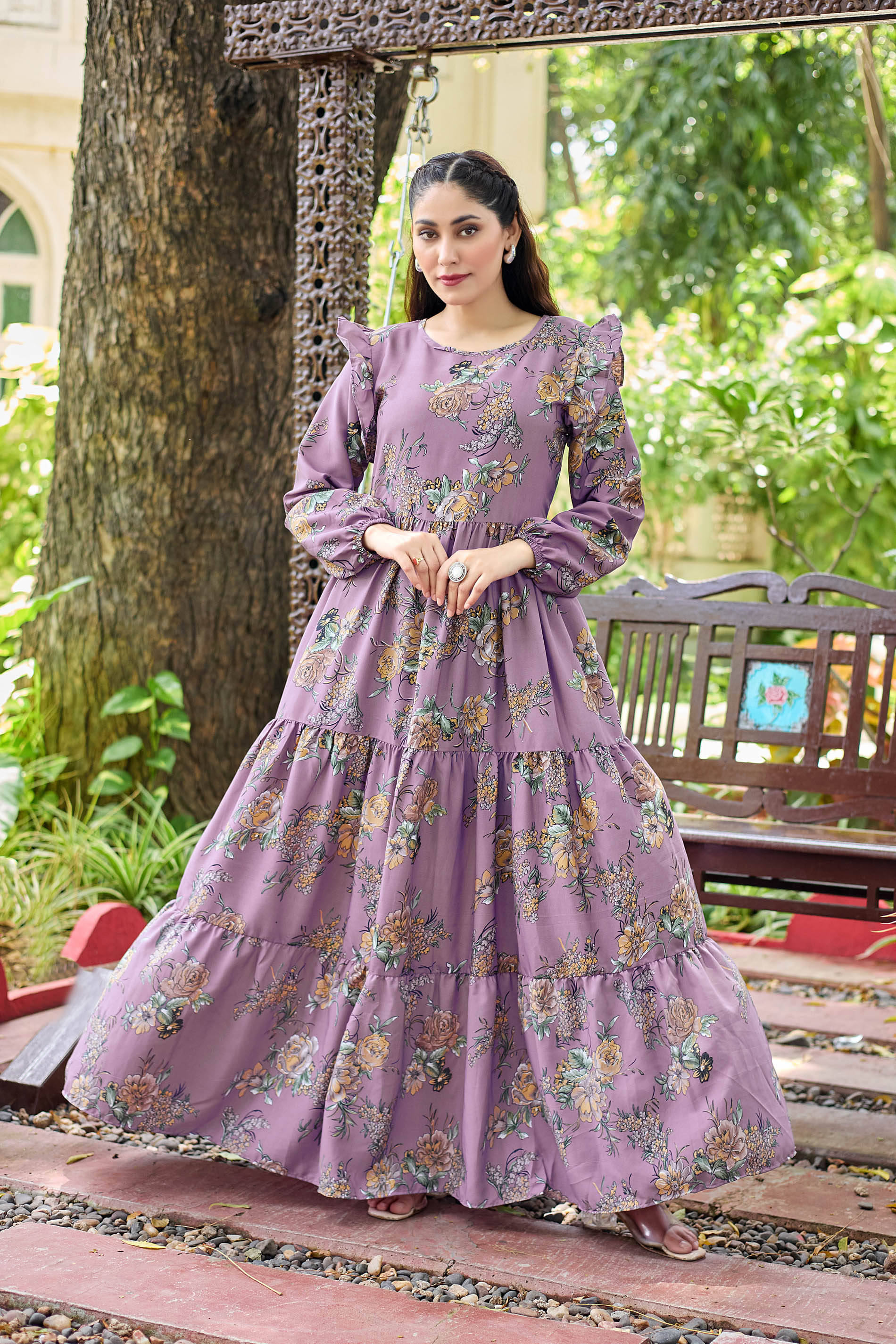     			SARINKU Women Crepe Self Design Ethnic Dress ( Purple )