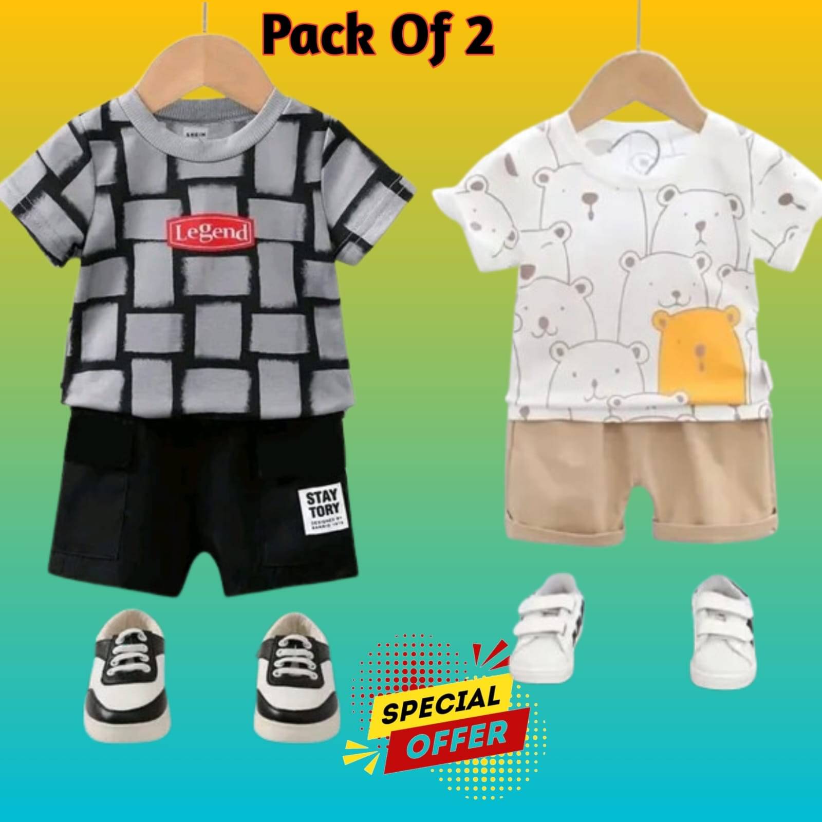 SRP Pack of 2 Unisex Cotton T-Shirt & Shorts Set ( Multicolor ) SRP Pack of 2 Unisex Cotton T-Shirt & Shorts Set ( Multicolor )