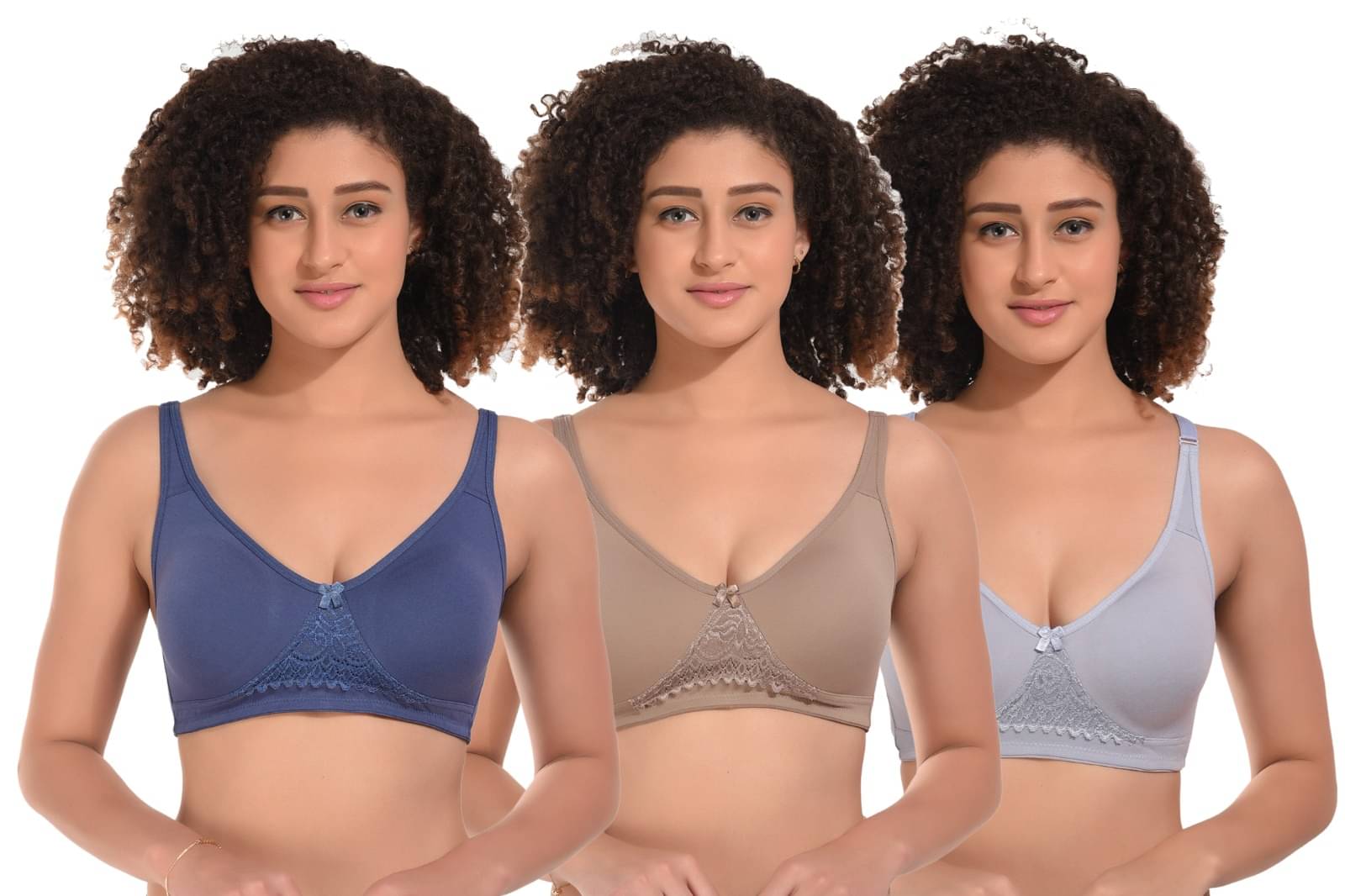     			SUPERB STARLING Pack of 3 Cotton Blend Non Padded Everyday Bra For Women ( Multicolor 3 )