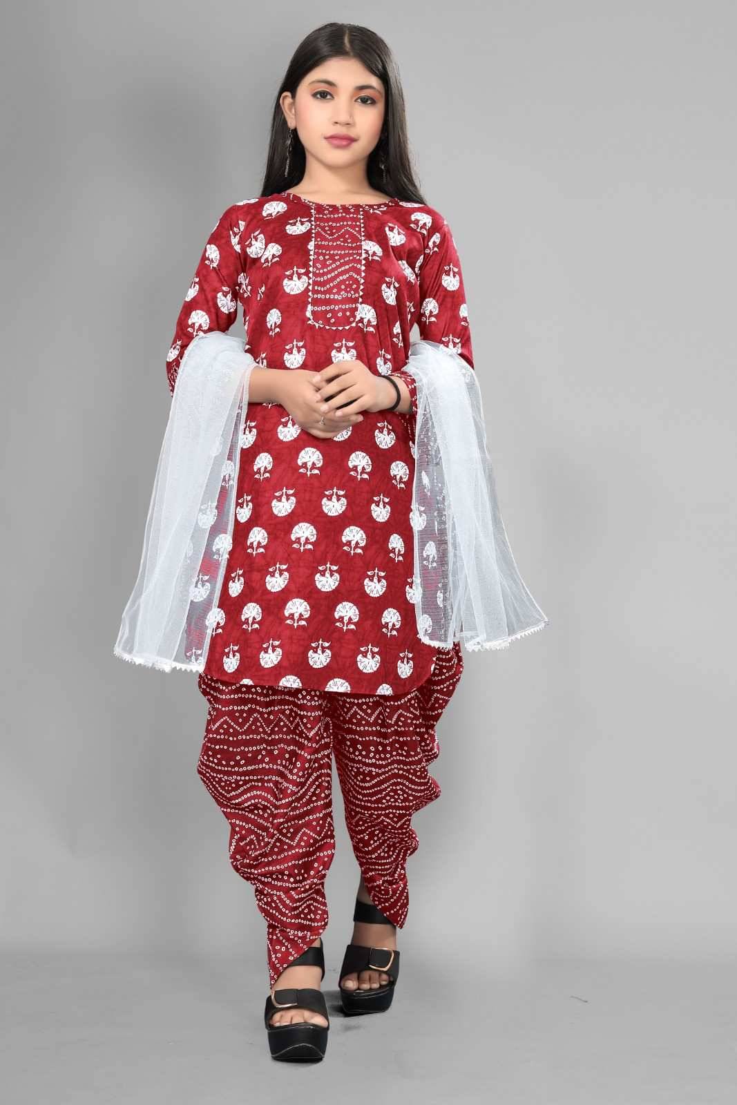     			Sabana FASHION Girls Cotton Blend Straight Kurti ( Pack of 1 , Red )