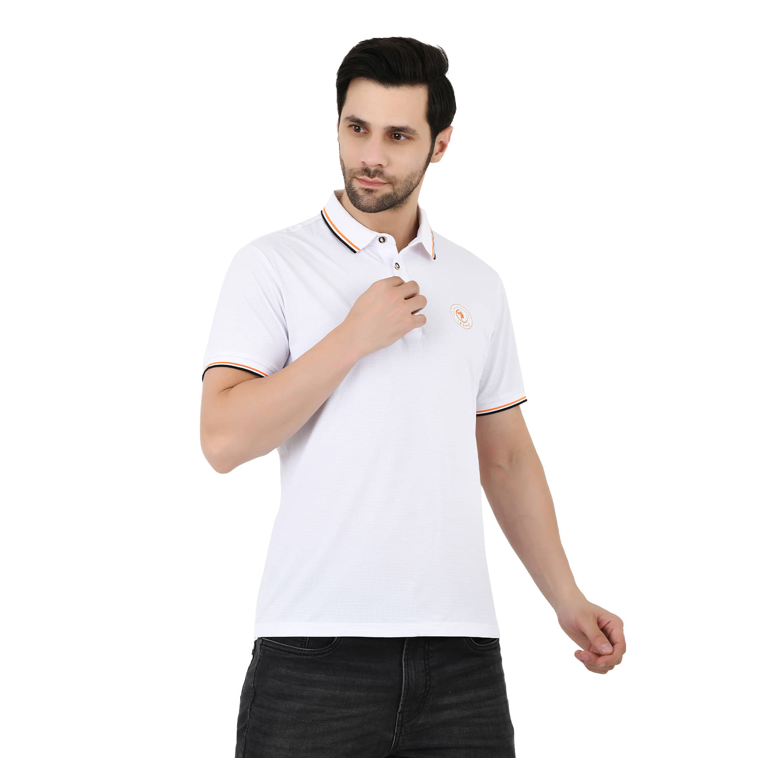     			Sageware Men Cotton Blend Regular Fit Solid Polo T Shirt ( White )