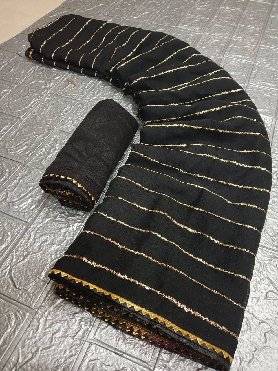 Sareez House Chiffon Embroidered Leheriya Saree With Unstitched Blouse Piece ( Black ) Sareez House Chiffon Embroidered Leheriya Saree With Unstitched Blouse Piece ( Black )