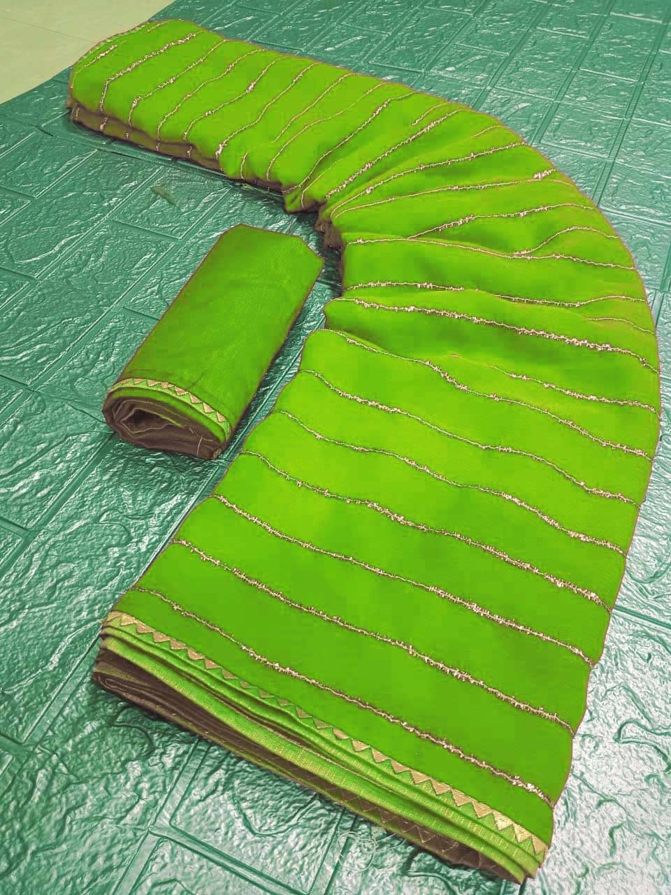 Sareez House Chiffon Embroidered Leheriya Saree With Unstitched Blouse Piece ( Mint Green ) Sareez House Chiffon Embroidered Leheriya Saree With Unstitched Blouse Piece ( Mint Green )