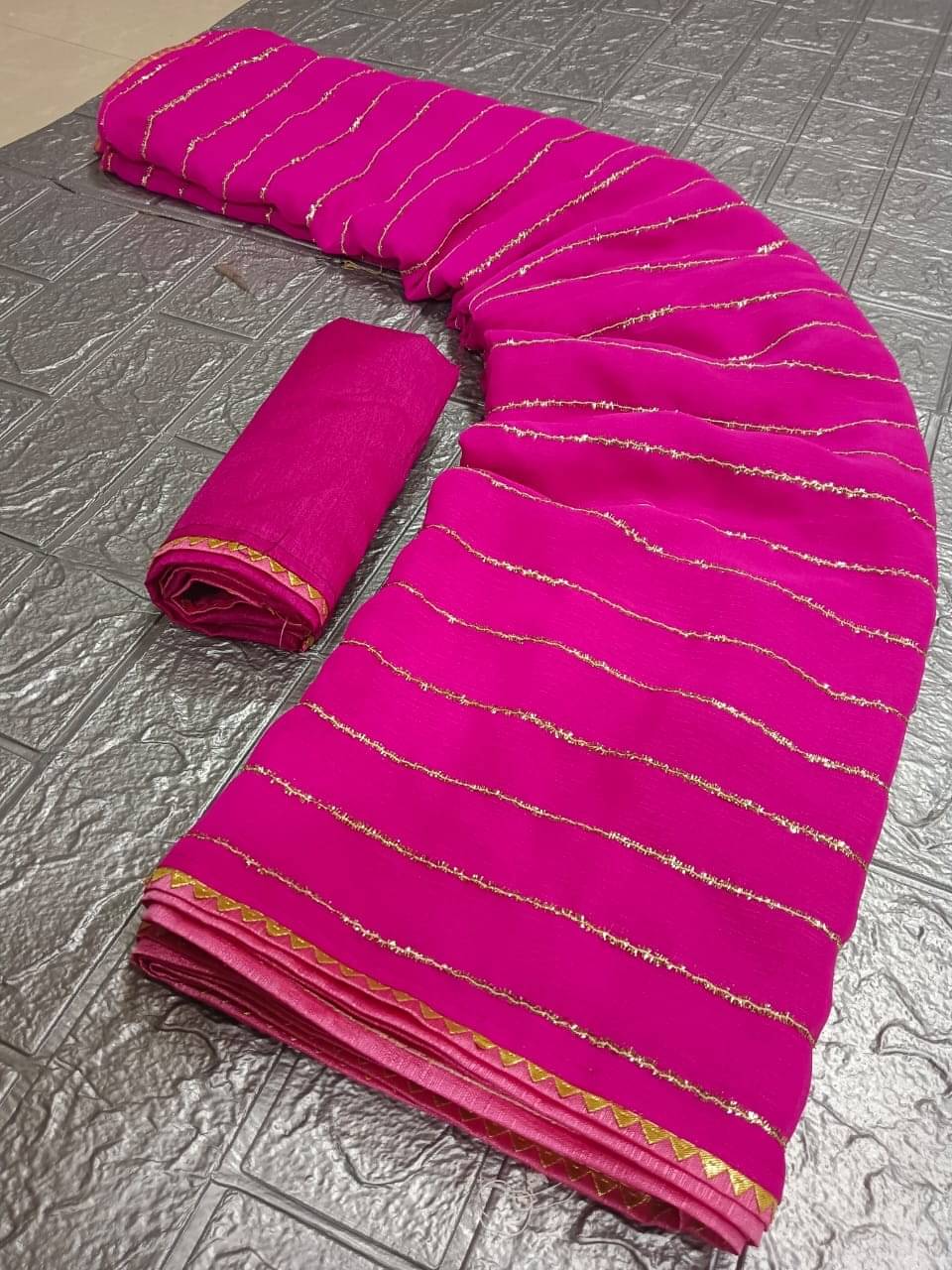 Sareez House Chiffon Embroidered Leheriya Saree With Unstitched Blouse Piece ( Pink ) Sareez House Chiffon Embroidered Leheriya Saree With Unstitched Blouse Piece ( Pink )