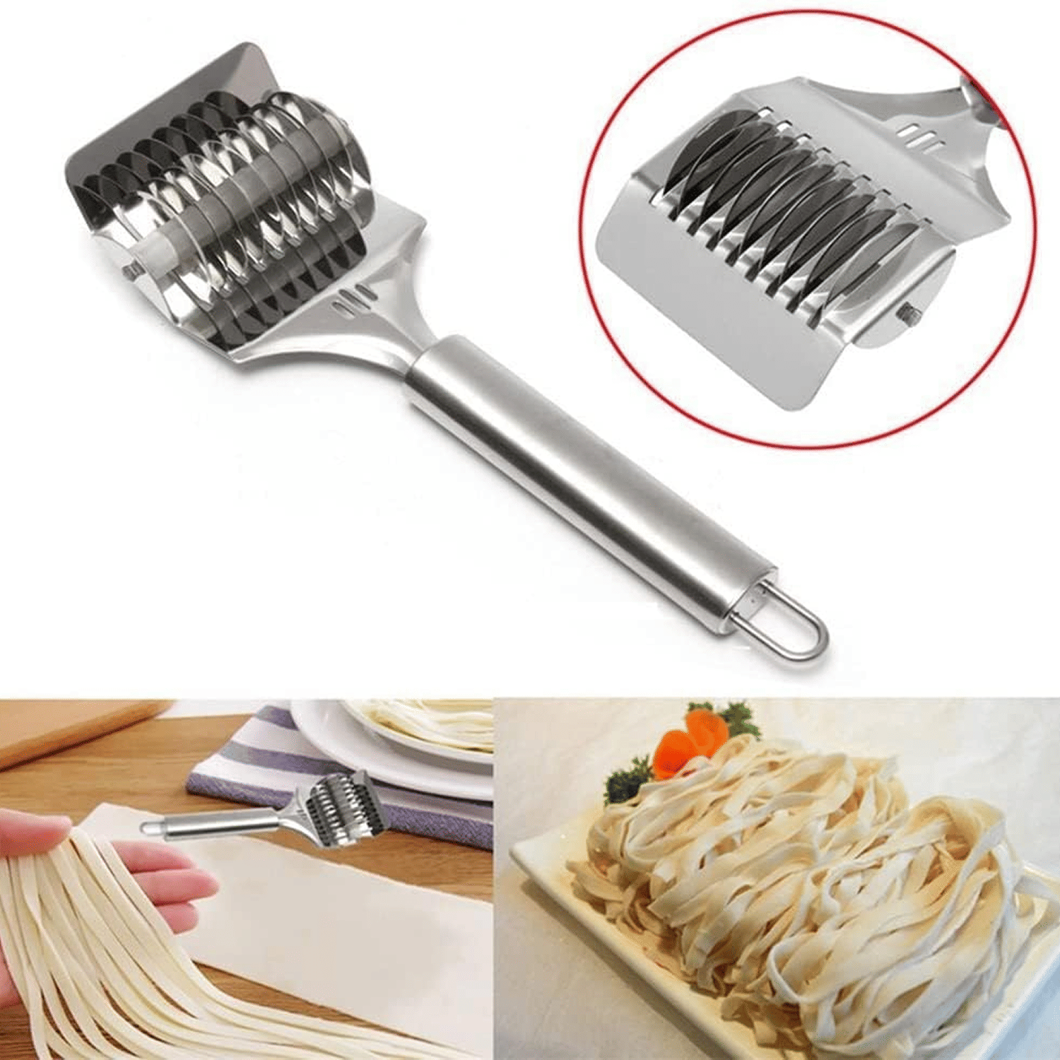 Stainless Steel Pasta Maker & Spaghetti Cutter - Fettuccine, Noodle, Lattice Roller, Dough Docker for Kitchen Cooking(Pack of 1) Stainless Steel Pasta Maker & Spaghetti Cutter - Fettuccine, Noodle, Lattice Roller, Dough Docker for Kitchen Cooking(Pack of 1)