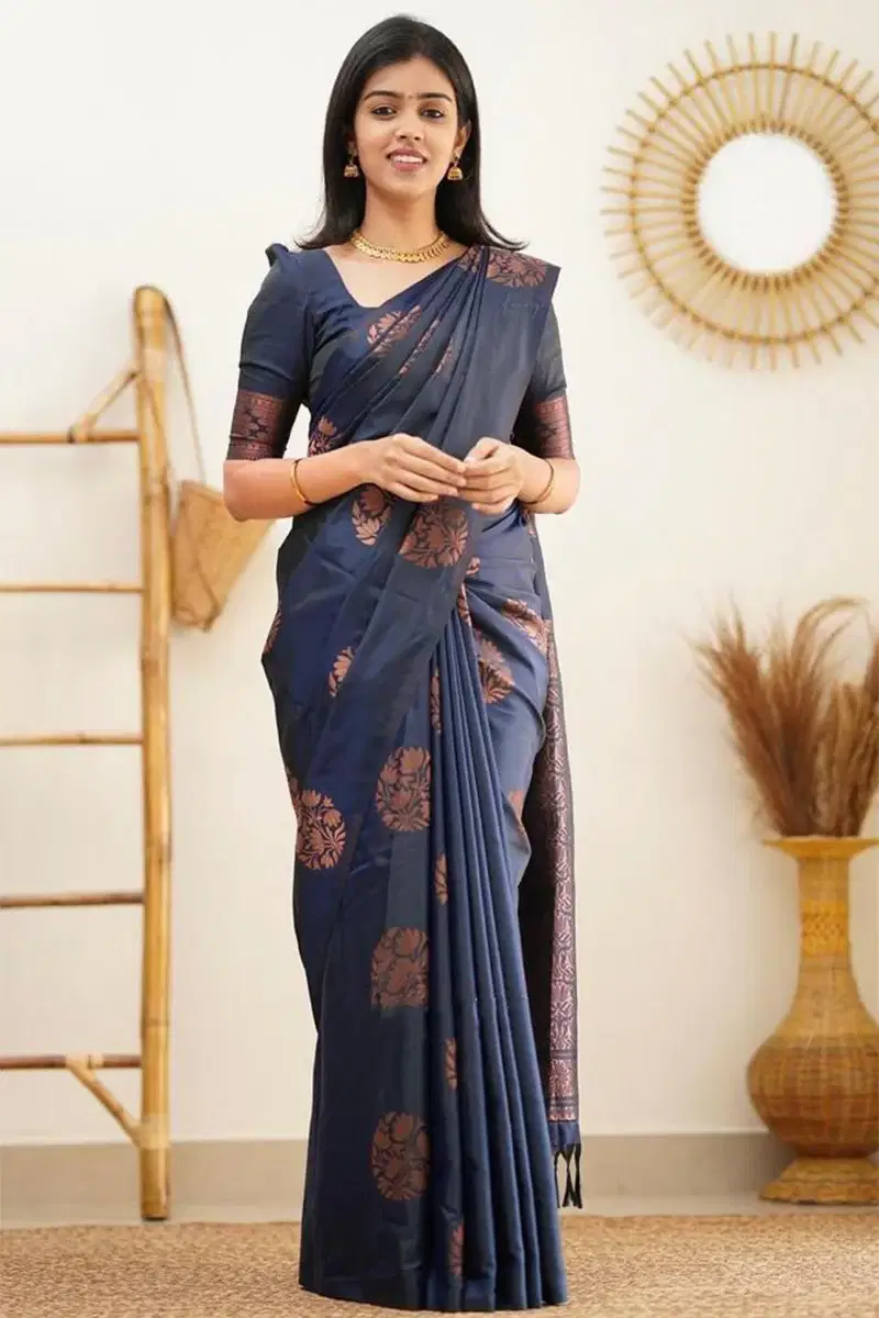 THE PRIVATE LABLE Silk Blend Printed Banarasi saree With Unstitched Blouse Piece ( Blue ) THE PRIVATE LABLE Silk Blend Printed Banarasi saree With Unstitched Blouse Piece ( Blue )