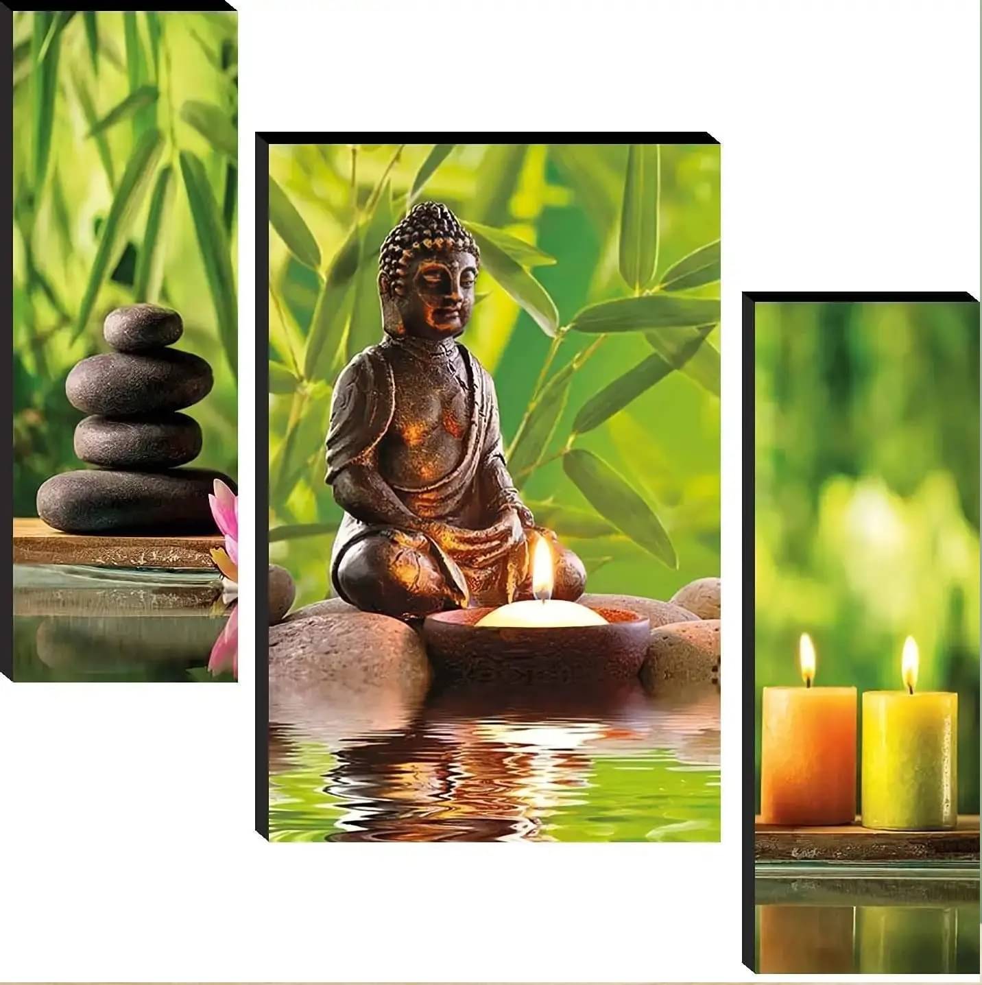     			TNFArt Set Of 3 Lord Buddha Wall Paintings For Living Room Decorative Gift Items/home decor items 12 x 18 inch