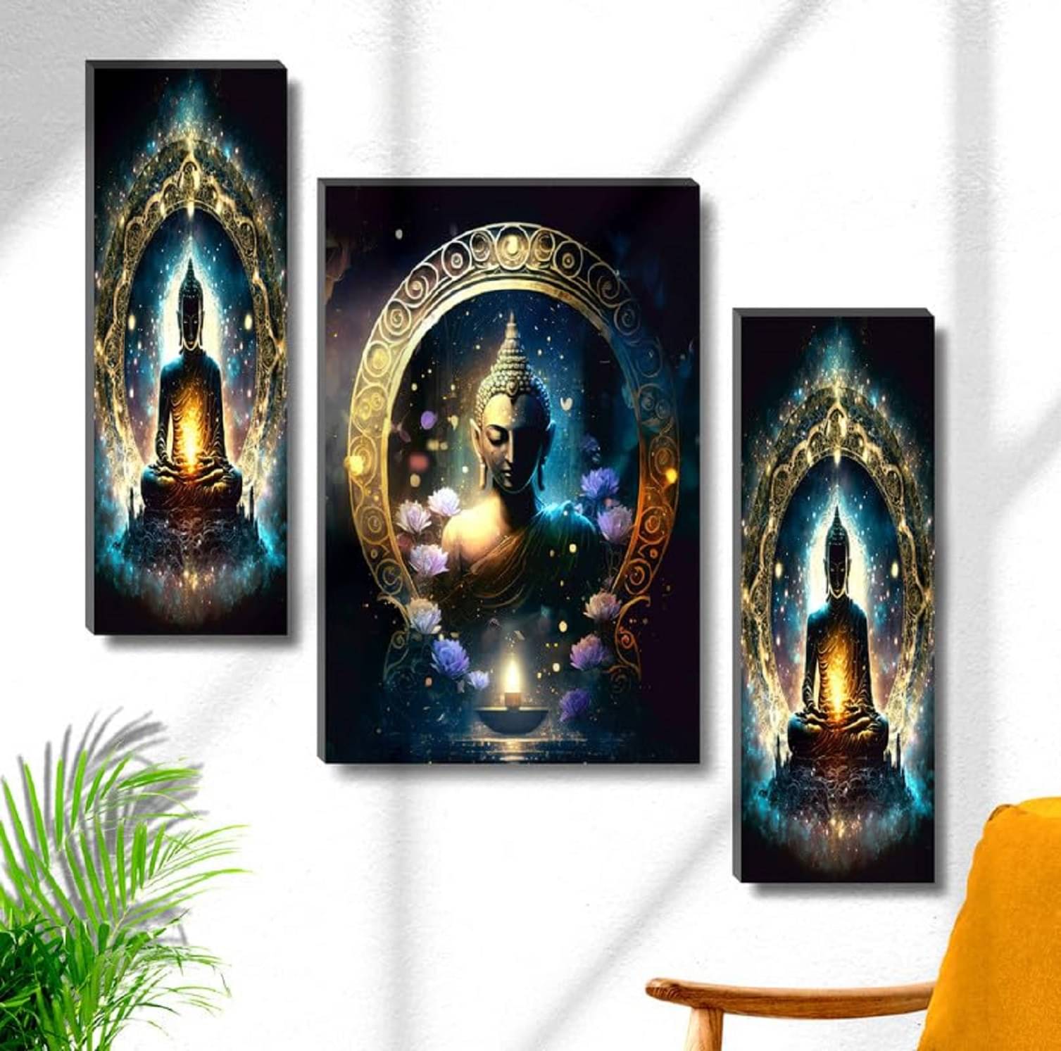 TNFArt Set Of 3 Lord Buddha Wall Paintings For Living Room Decorative Gift Items/home decor items 12 x 18 inch TNFArt Set Of 3 Lord Buddha Wall Paintings For Living Room Decorative Gift Items/home decor items 12 x 18 inch