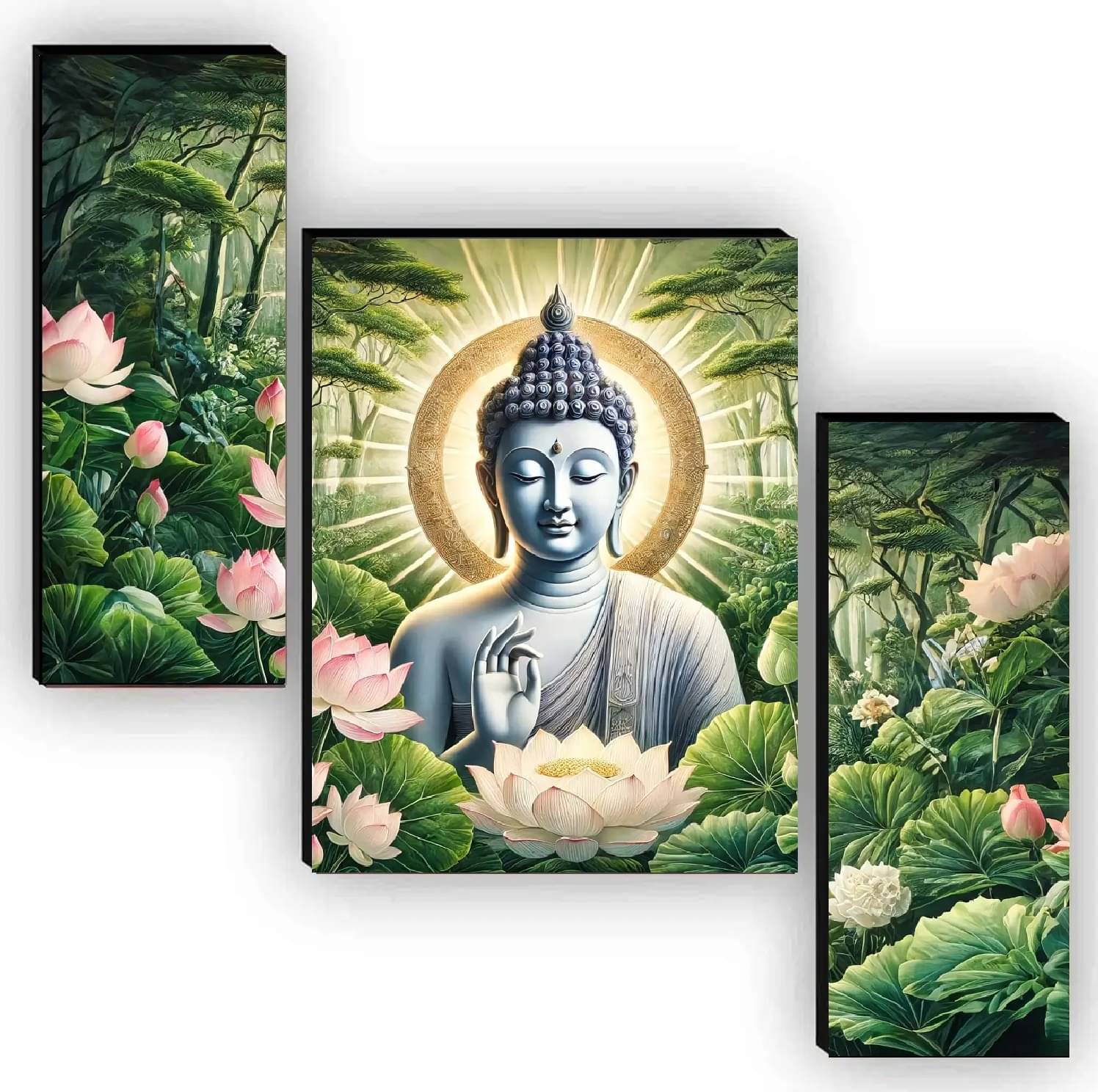 TNFArt Set Of 3 Lord Buddha Wall Paintings For Living Room Decorative Gift Items/home decor items 12 x 18 inch TNFArt Set Of 3 Lord Buddha Wall Paintings For Living Room Decorative Gift Items/home decor items 12 x 18 inch