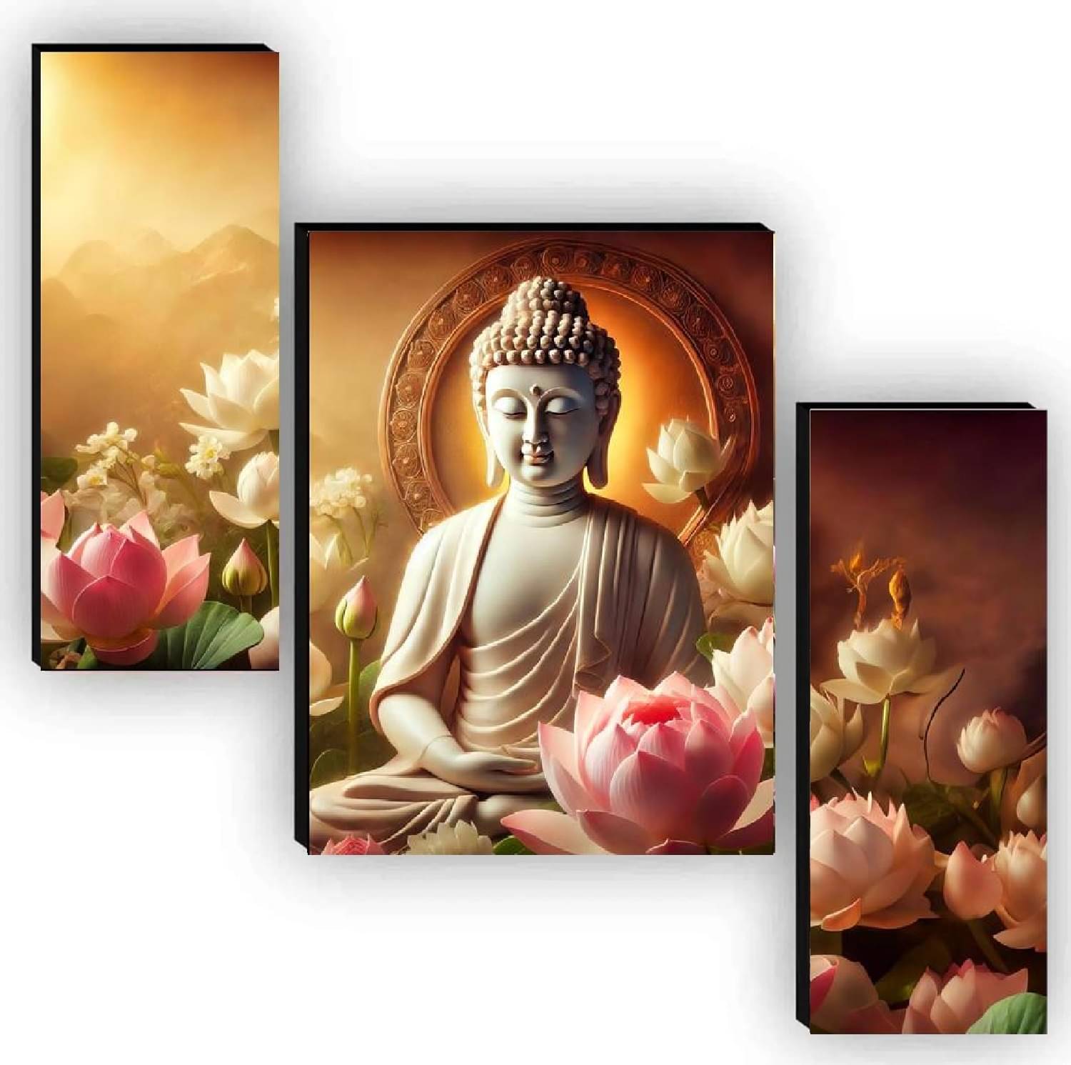     			TNFArt Set Of 3 Lord Buddha Wall Paintings For Living Room Decorative Gift Items/home decor items 12 x 18 inch