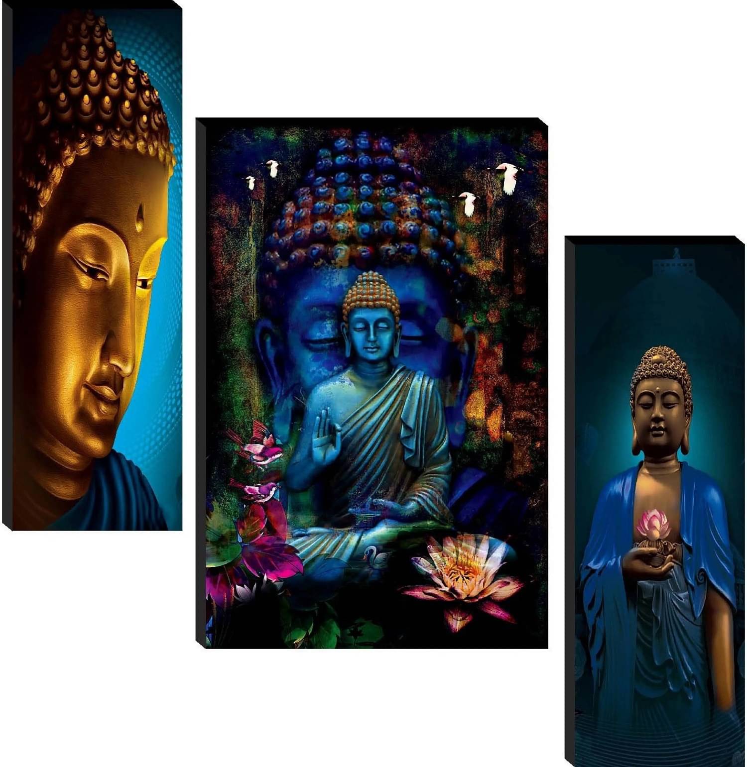TNFArt Set Of 3 Lord Buddha Wall Paintings For Living Room Decorative Gift Items/home decor items 12 x 18 inch TNFArt Set Of 3 Lord Buddha Wall Paintings For Living Room Decorative Gift Items/home decor items 12 x 18 inch