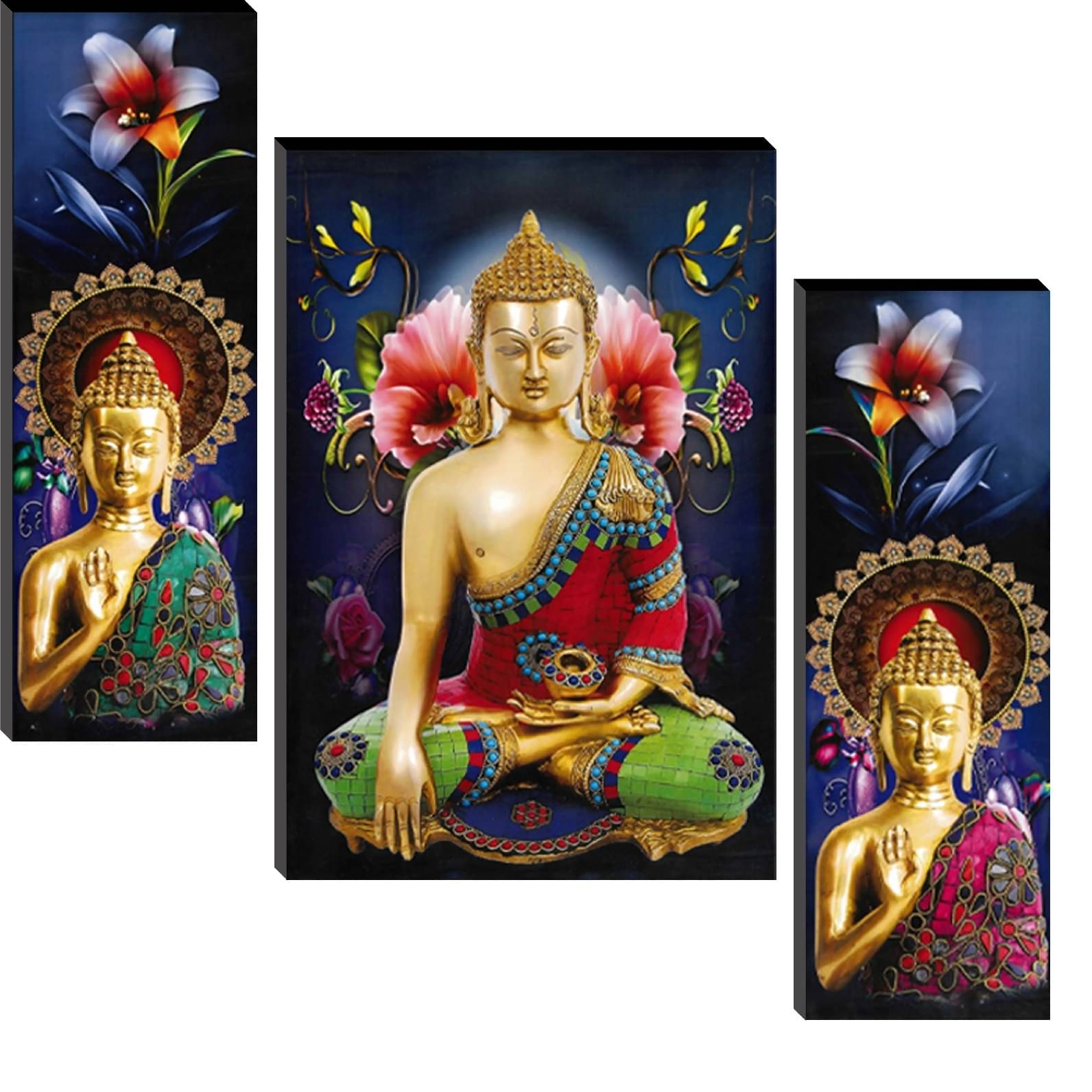     			TNFArt Set Of 3 Lord Buddha Wall Paintings For Living Room Decorative Gift Items/home decor items 12 x 18 inch