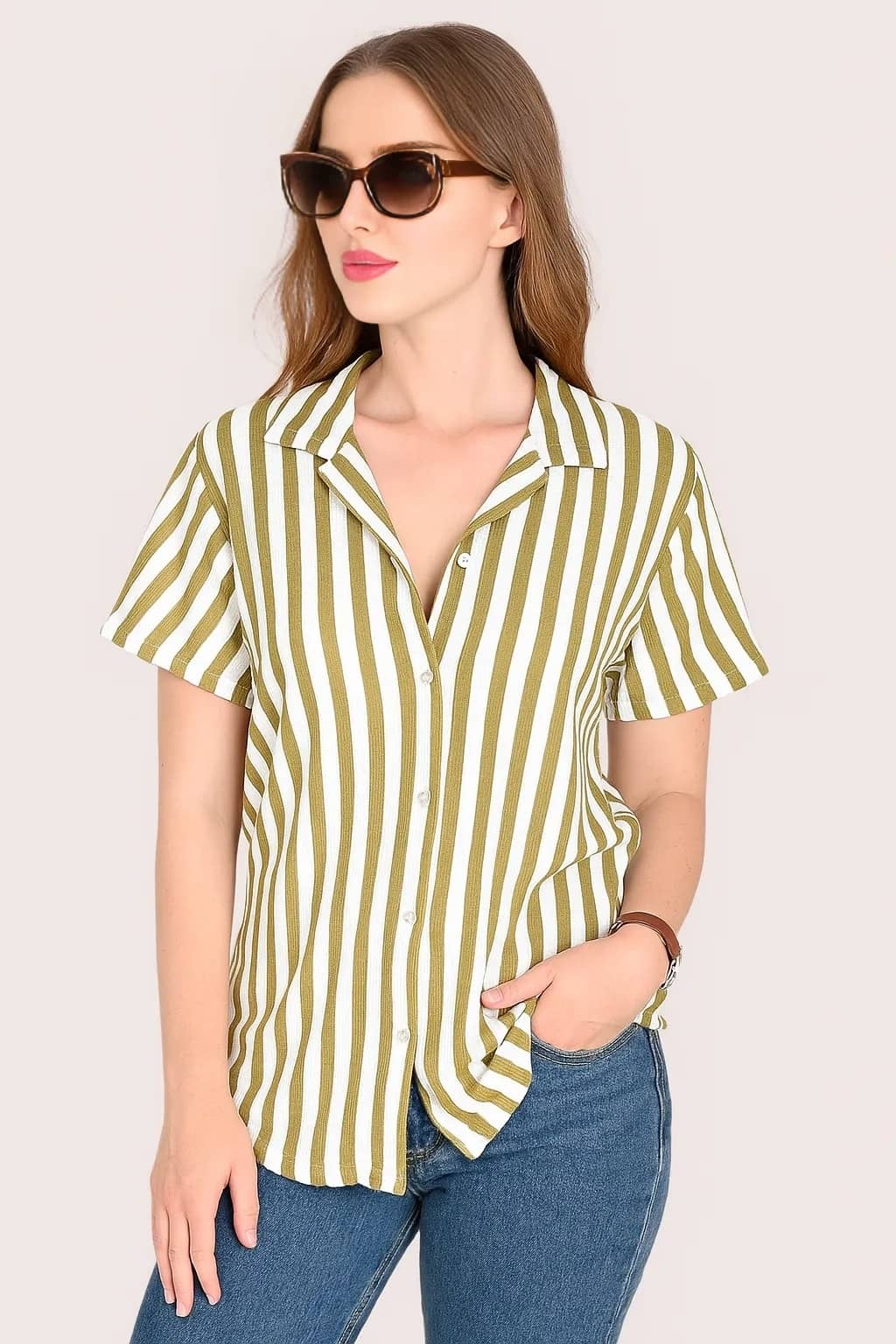 Traquila Women Striped Cotton Shirt ( Black )
