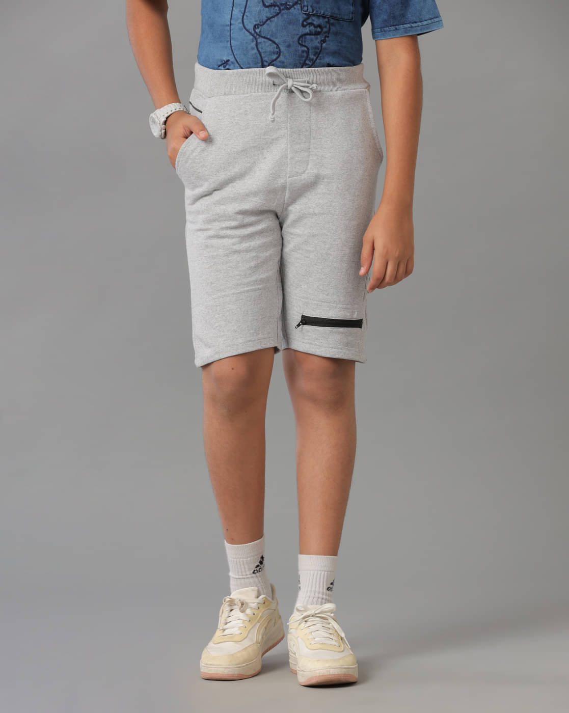     			Under Fourteen Only Pack of 1 Cotton Shorts For Boys ( Grey )