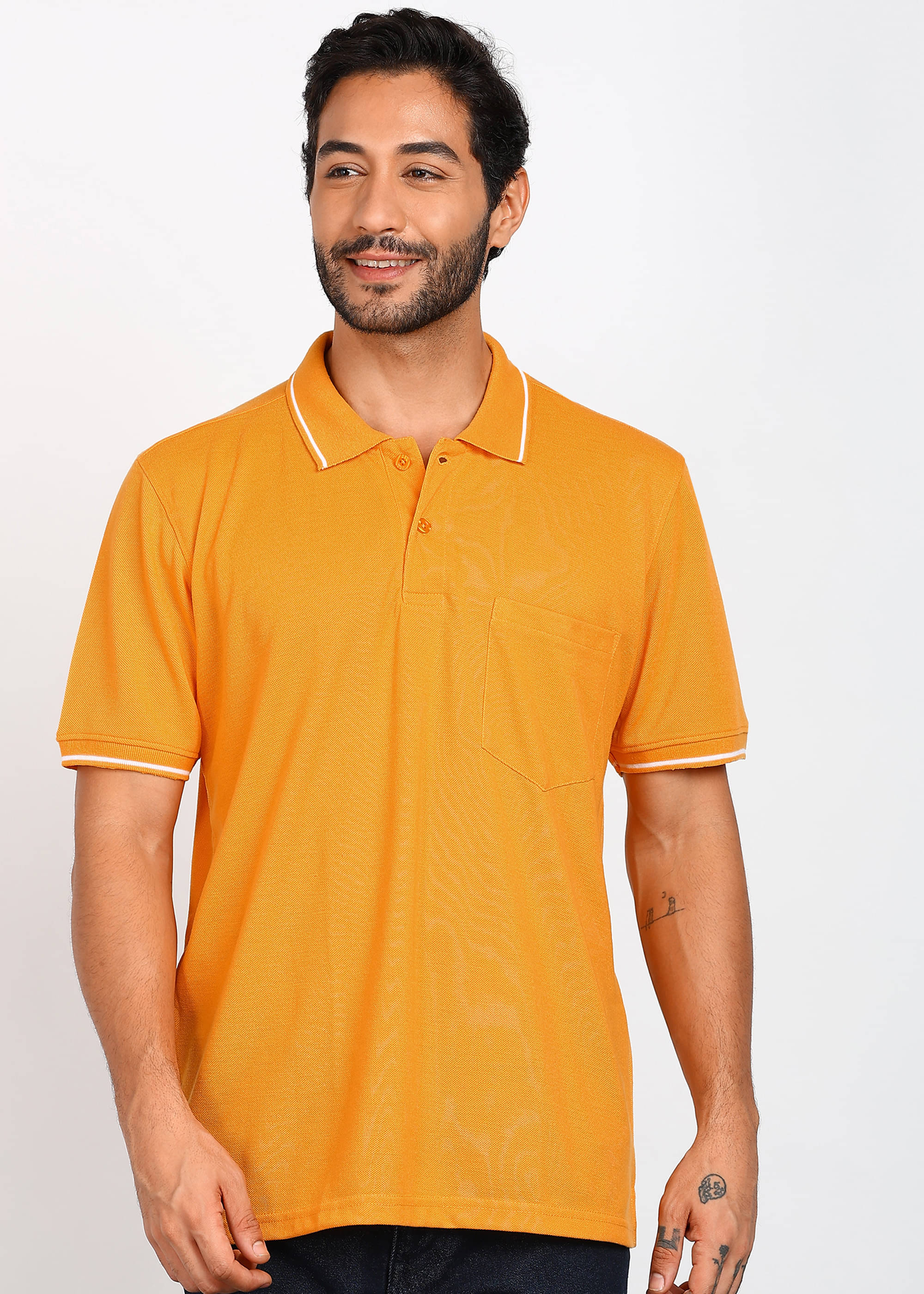     			XFOX Men Polyester Regular Fit Solid Polo T Shirt ( Mustard )