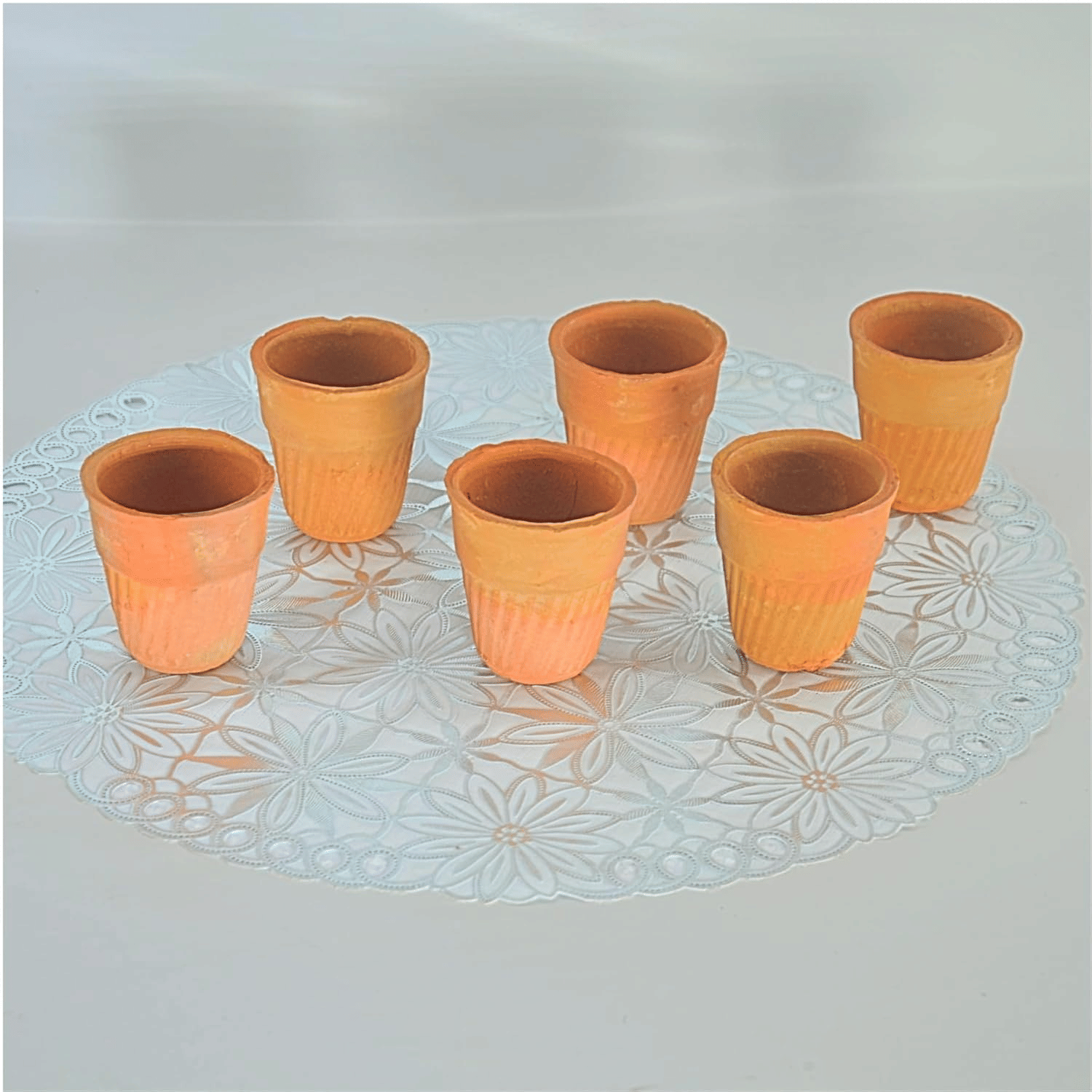     			klassy finds clay khullad-002 Terracotta Plain Glasses Set 250 ml ( Pack of 6 ) Orange