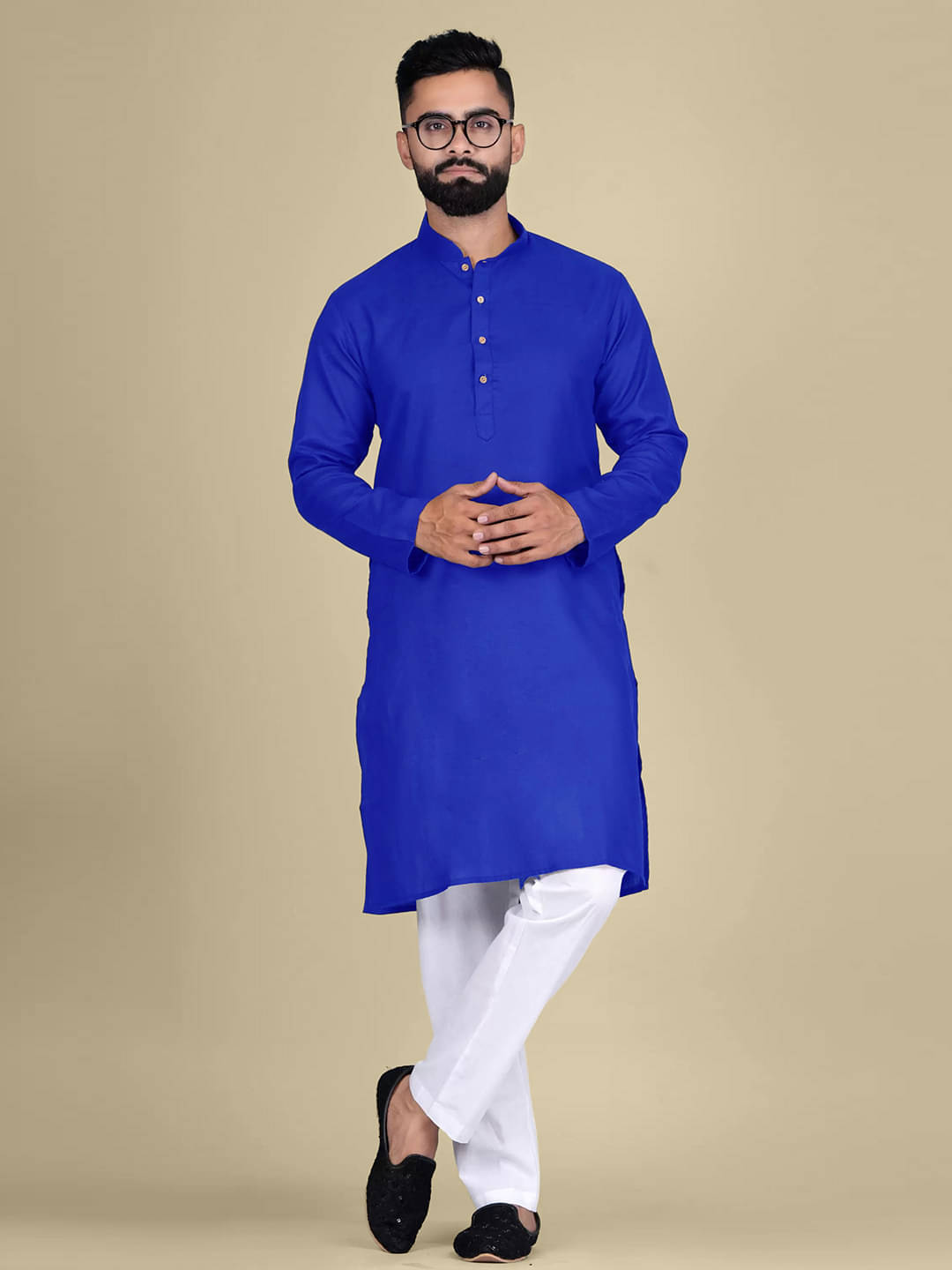 1 Stop Fashion Navy Blue Cotton Blend Men's Regular Kurta ( Pack of 1 ) 1 Stop Fashion Navy Blue Cotton Blend Men's Regular Kurta ( Pack of 1 )