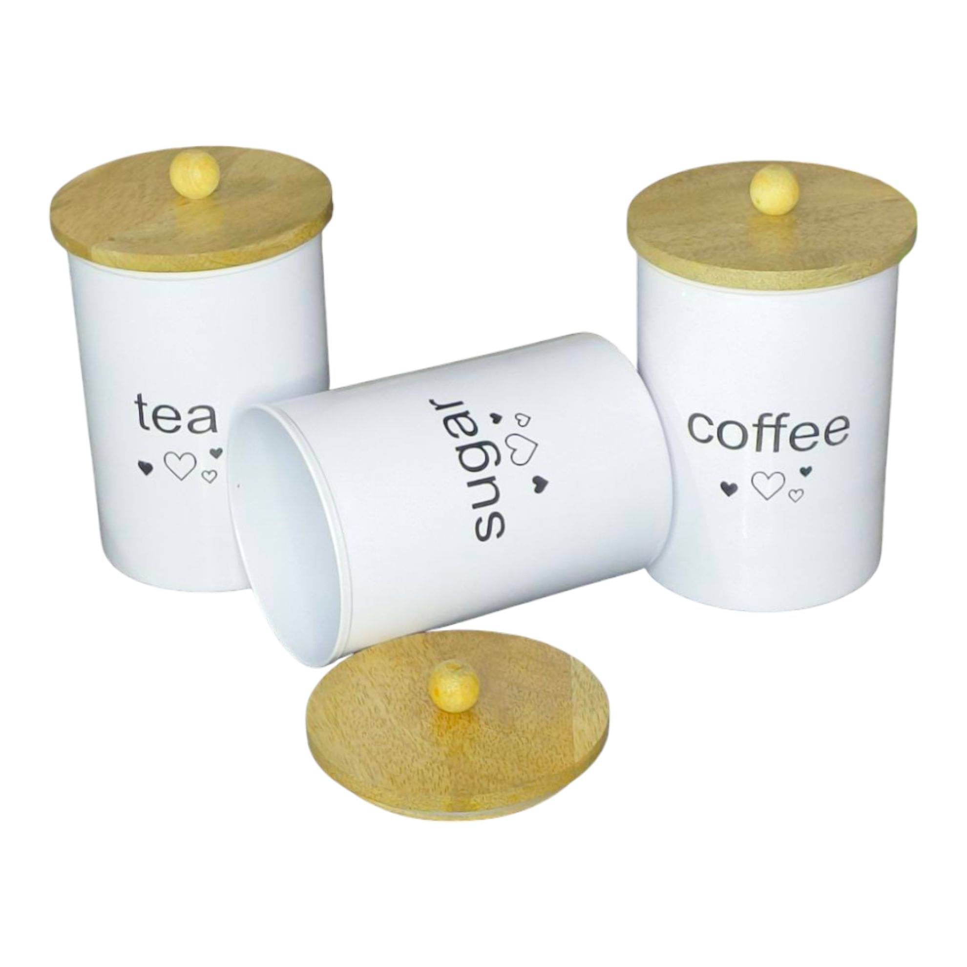 AAN DECOR Kitchen Canister Steel White Tea/Coffee/Sugar Container ( Set of 3 ) AAN DECOR Kitchen Canister Steel White Tea/Coffee/Sugar Container ( Set of 3 )