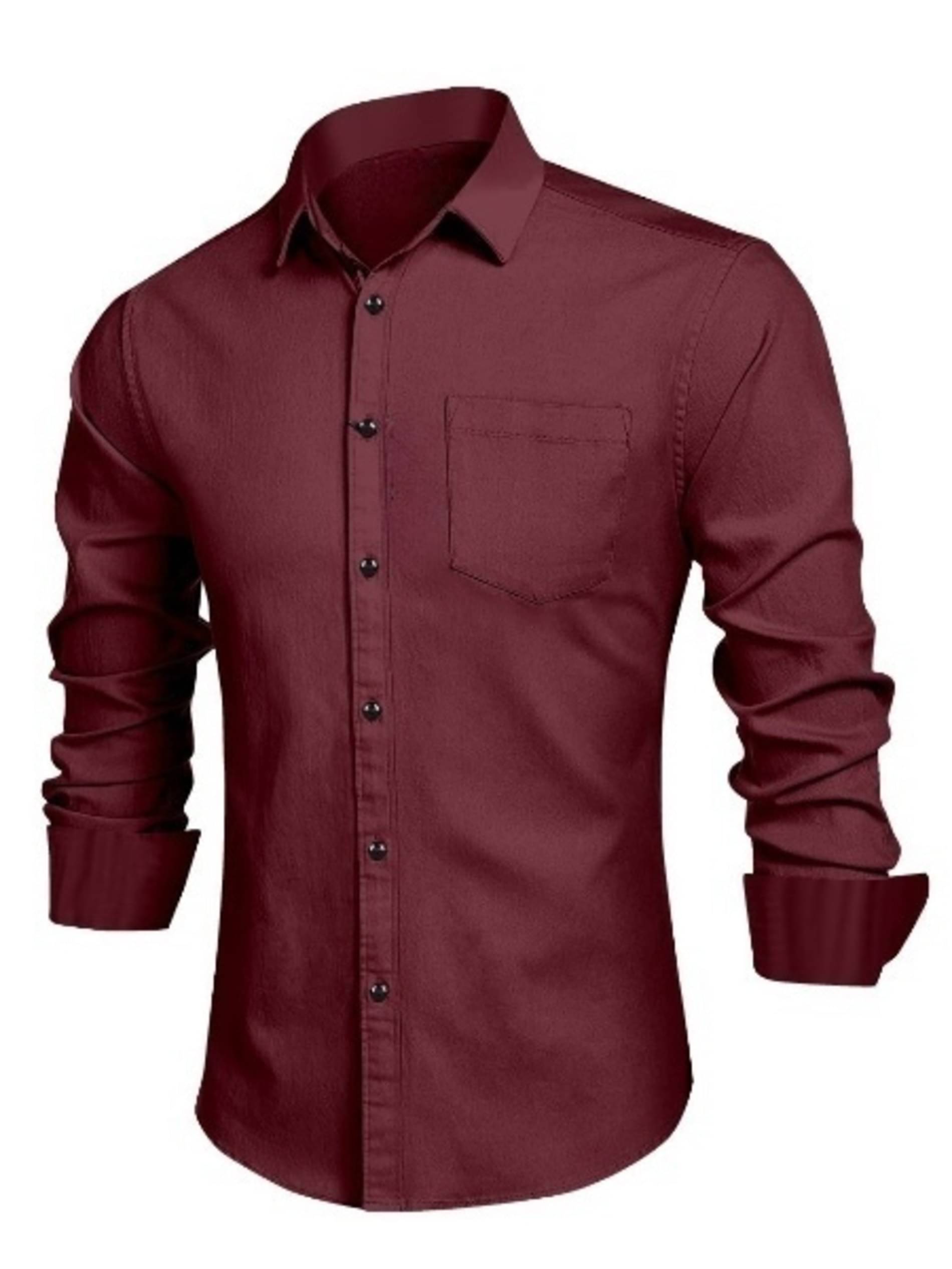     			AITAVIK OVERSEAS Cotton Flex Regular Fit Solids Full Sleeves Men's Casual Shirt - Maroon ( Pack of 1 )