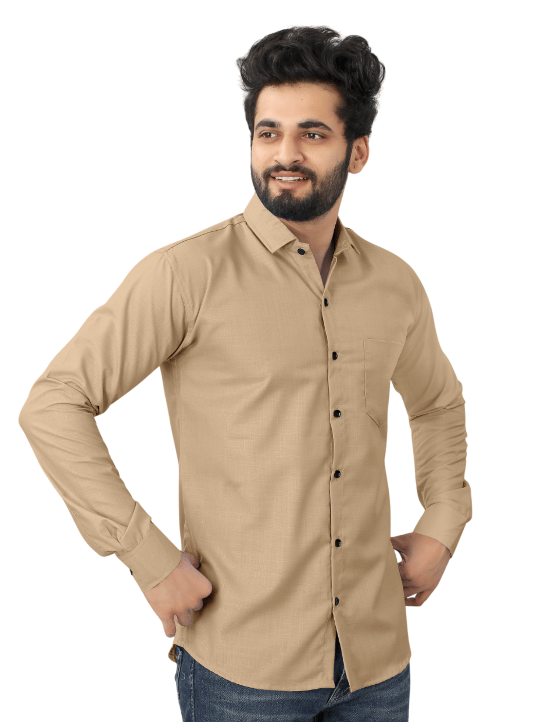     			AITAVIK OVERSEAS Poly Cotton Regular Fit Solids Full Sleeves Men's Casual Shirt - Beige ( Pack of 1 )