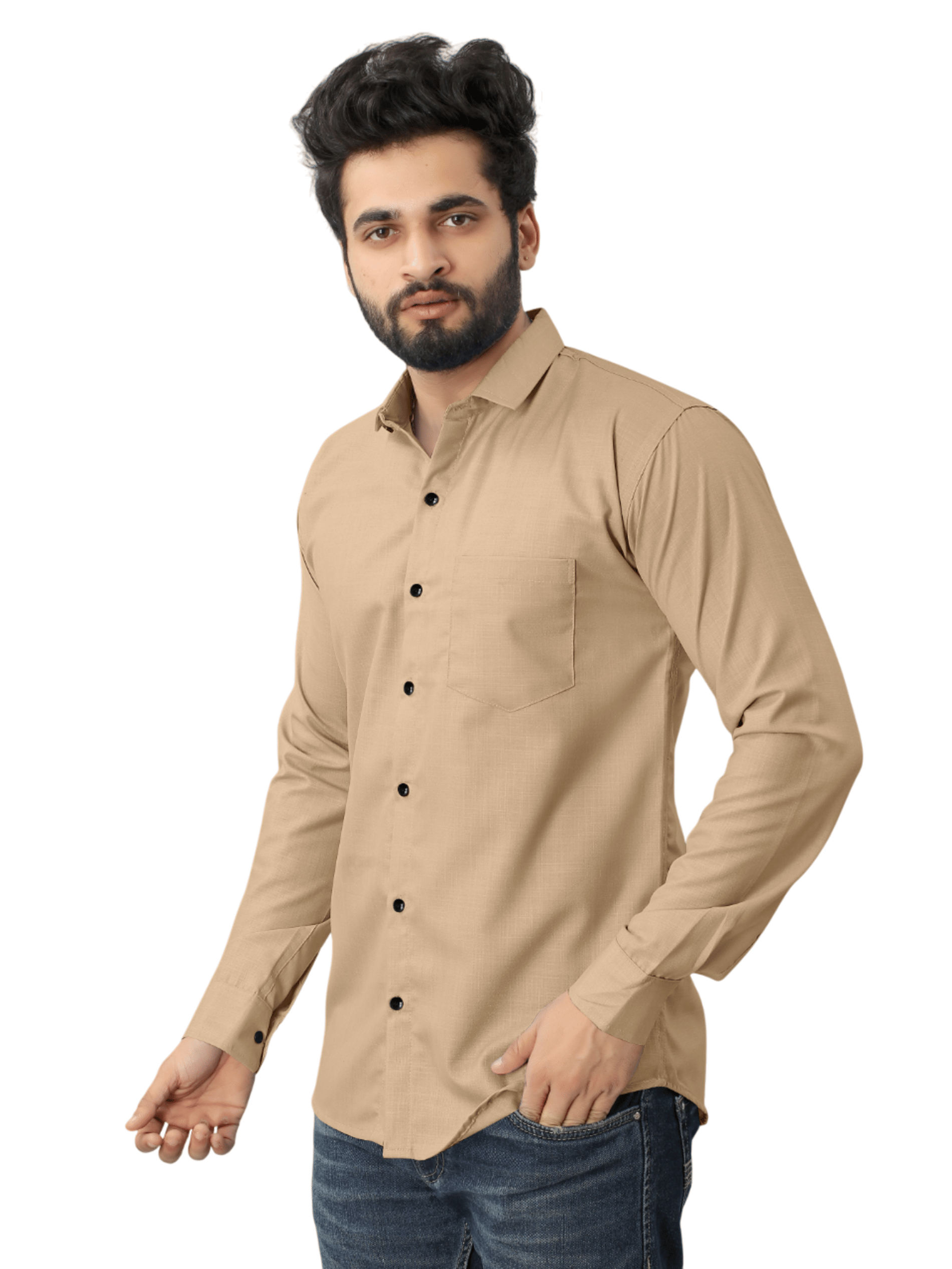     			AITAVIK OVERSEAS Poly Cotton Regular Fit Solids Full Sleeves Men's Casual Shirt - Beige ( Pack of 1 )