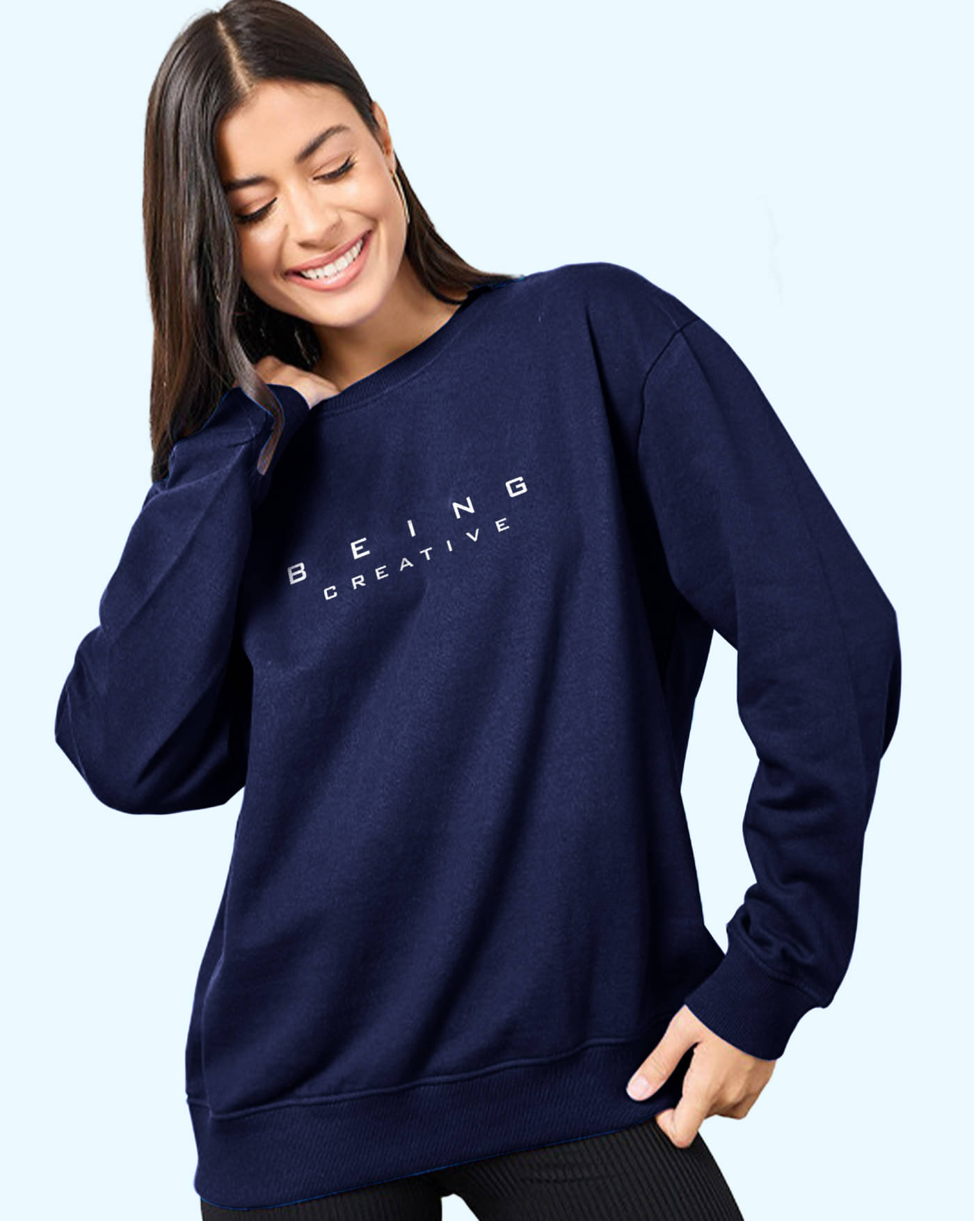     			AUSK Women Fleece Round Neck Sweatshirt ( Blue )