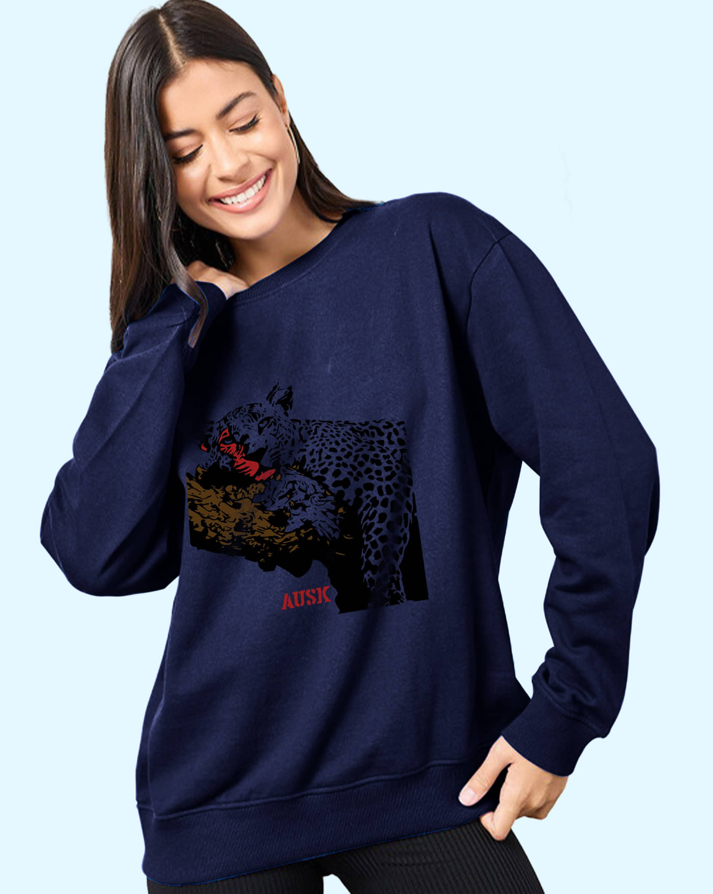AUSK Women Fleece Round Neck Sweatshirt ( Blue ) AUSK Women Fleece Round Neck Sweatshirt ( Blue )