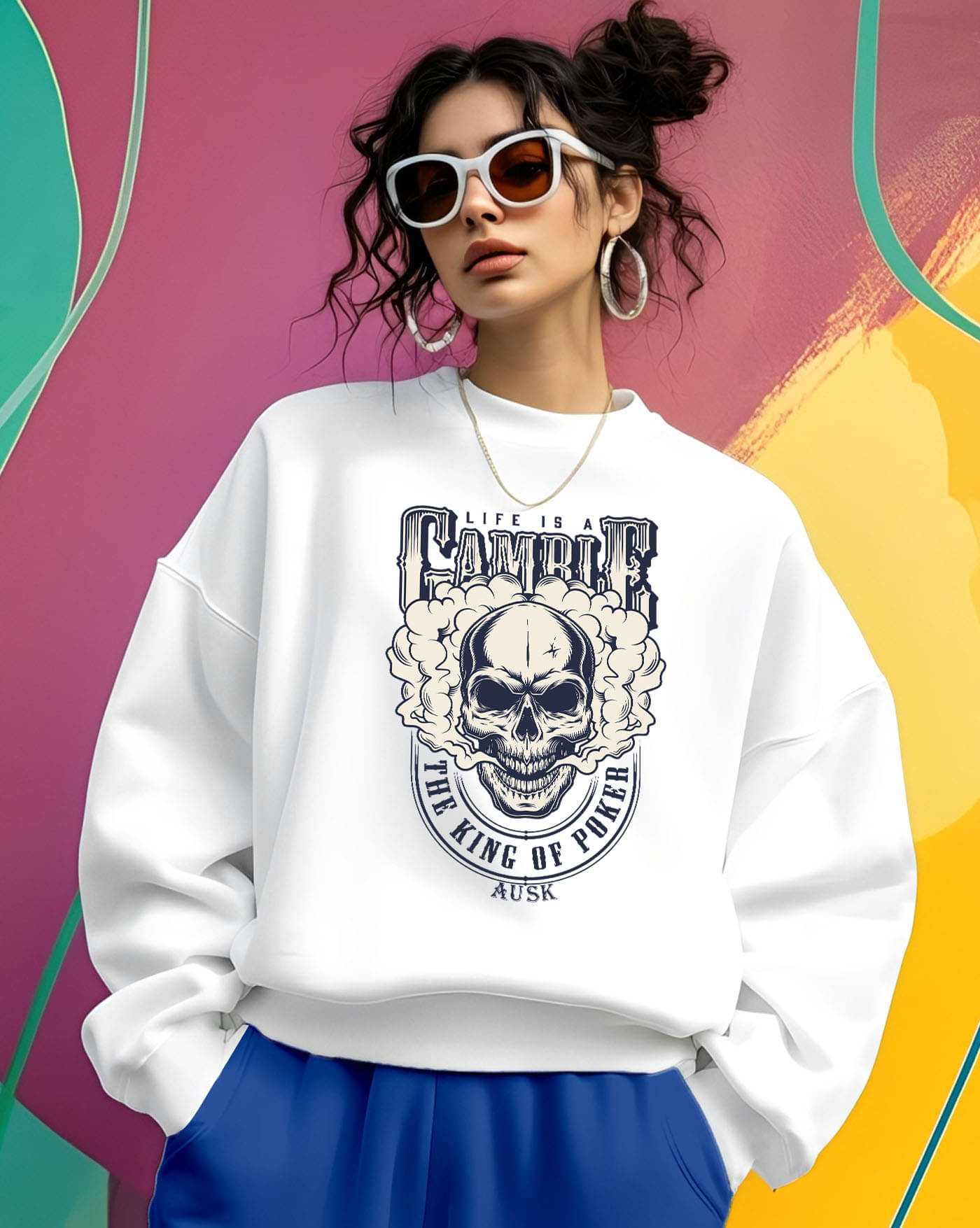     			AUSK Women's Fleece Round Neck Sweatshirt ( White )