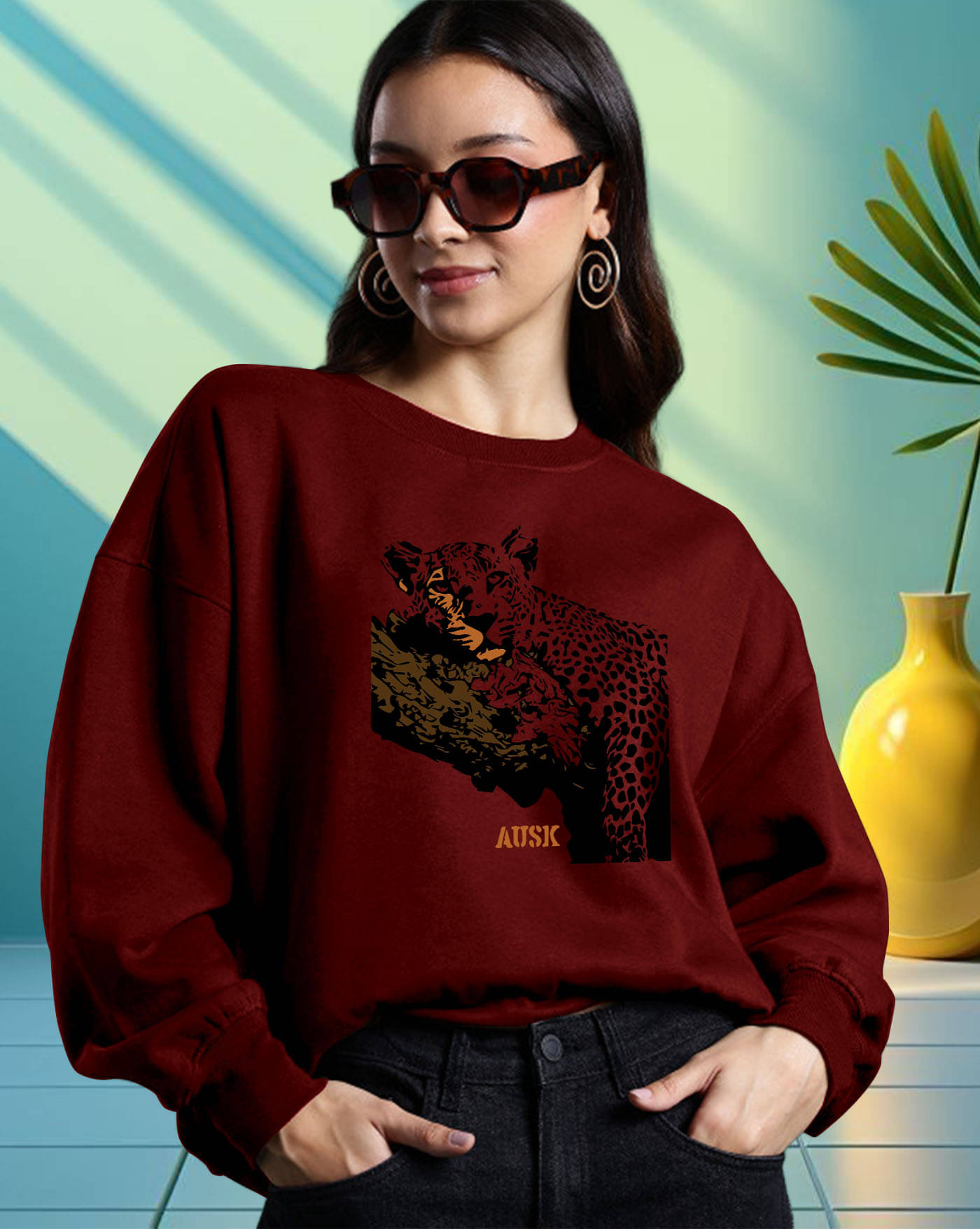     			AUSK Women's Fleece Round Neck Sweatshirt ( Maroon )