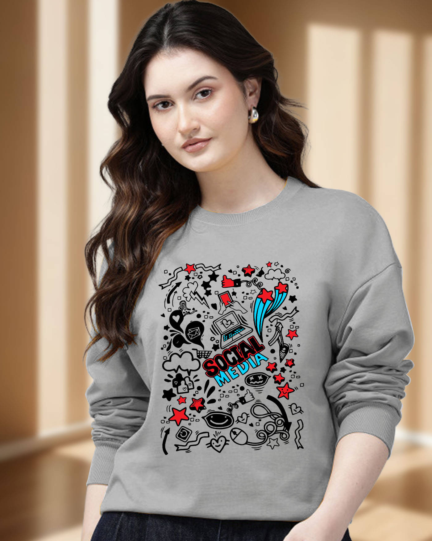 AUSK Women Fleece Round Neck Sweatshirt ( Grey )     			AUSK Women Fleece Round Neck Sweatshirt ( Grey )