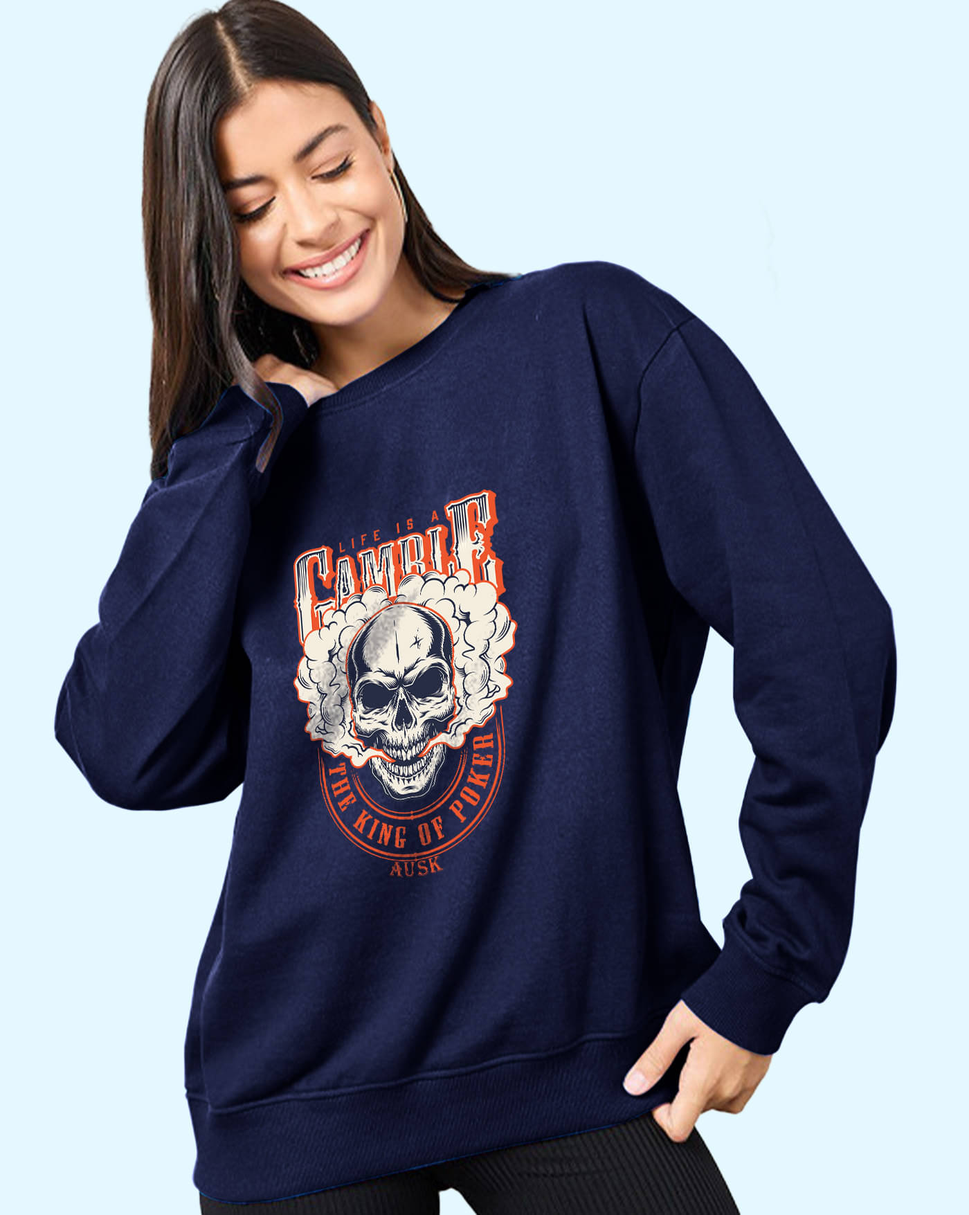 AUSK Women Fleece Round Neck Sweatshirt ( Blue ) AUSK Women Fleece Round Neck Sweatshirt ( Blue )