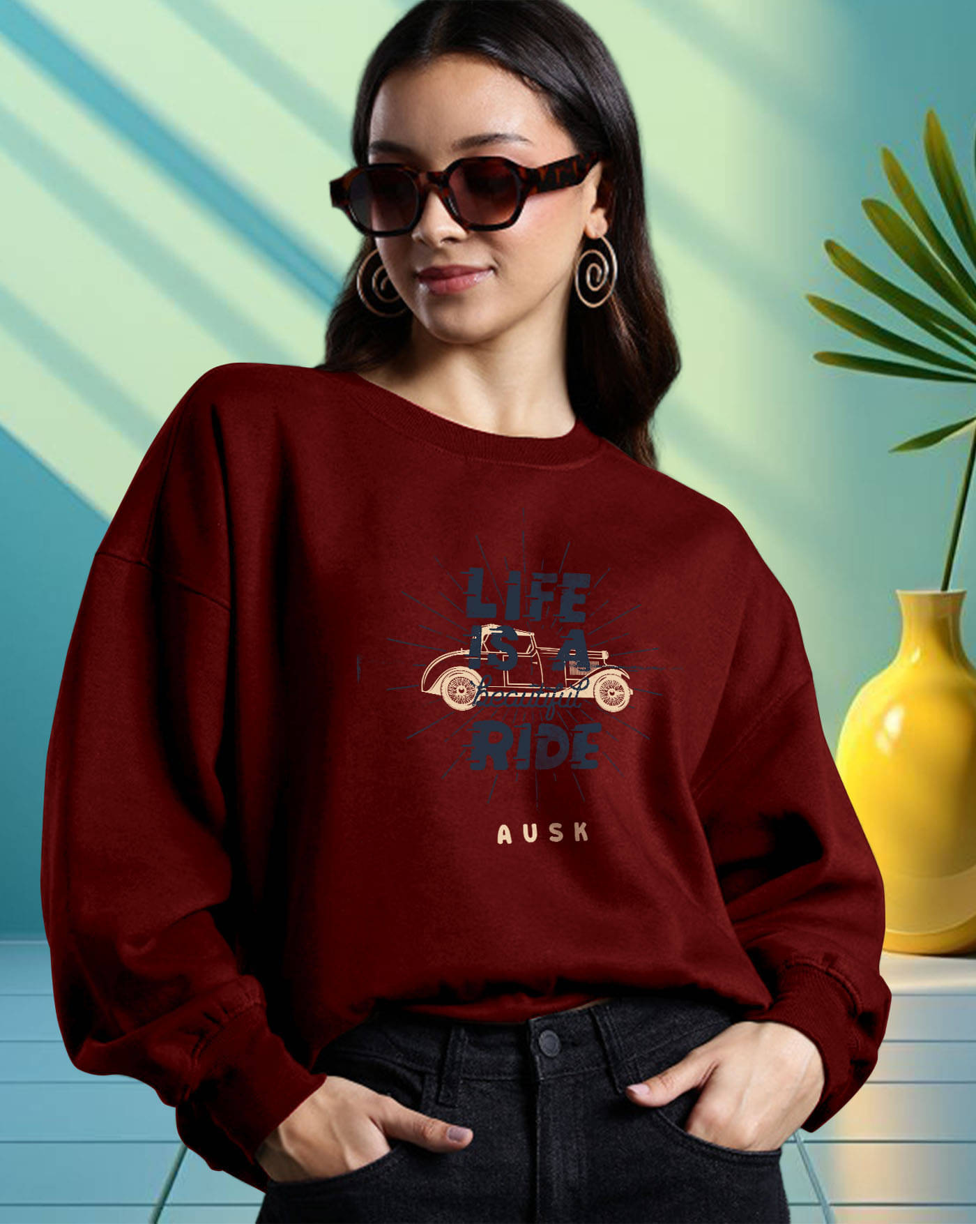     			AUSK Women's Fleece Round Neck Sweatshirt ( Maroon )