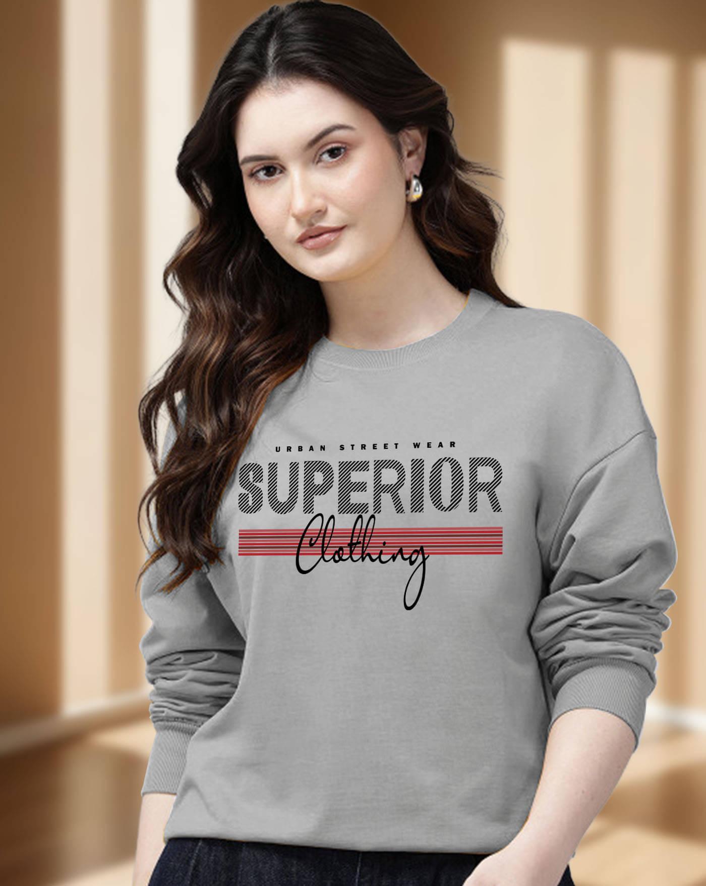 AUSK Women Fleece Round Neck Sweatshirt ( Grey )     			AUSK Women Fleece Round Neck Sweatshirt ( Grey )