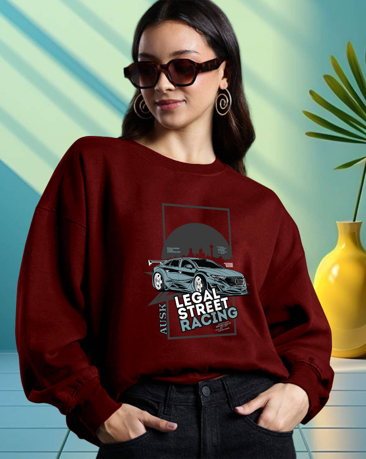     			AUSK Women's Fleece Round Neck Sweatshirt ( Maroon )