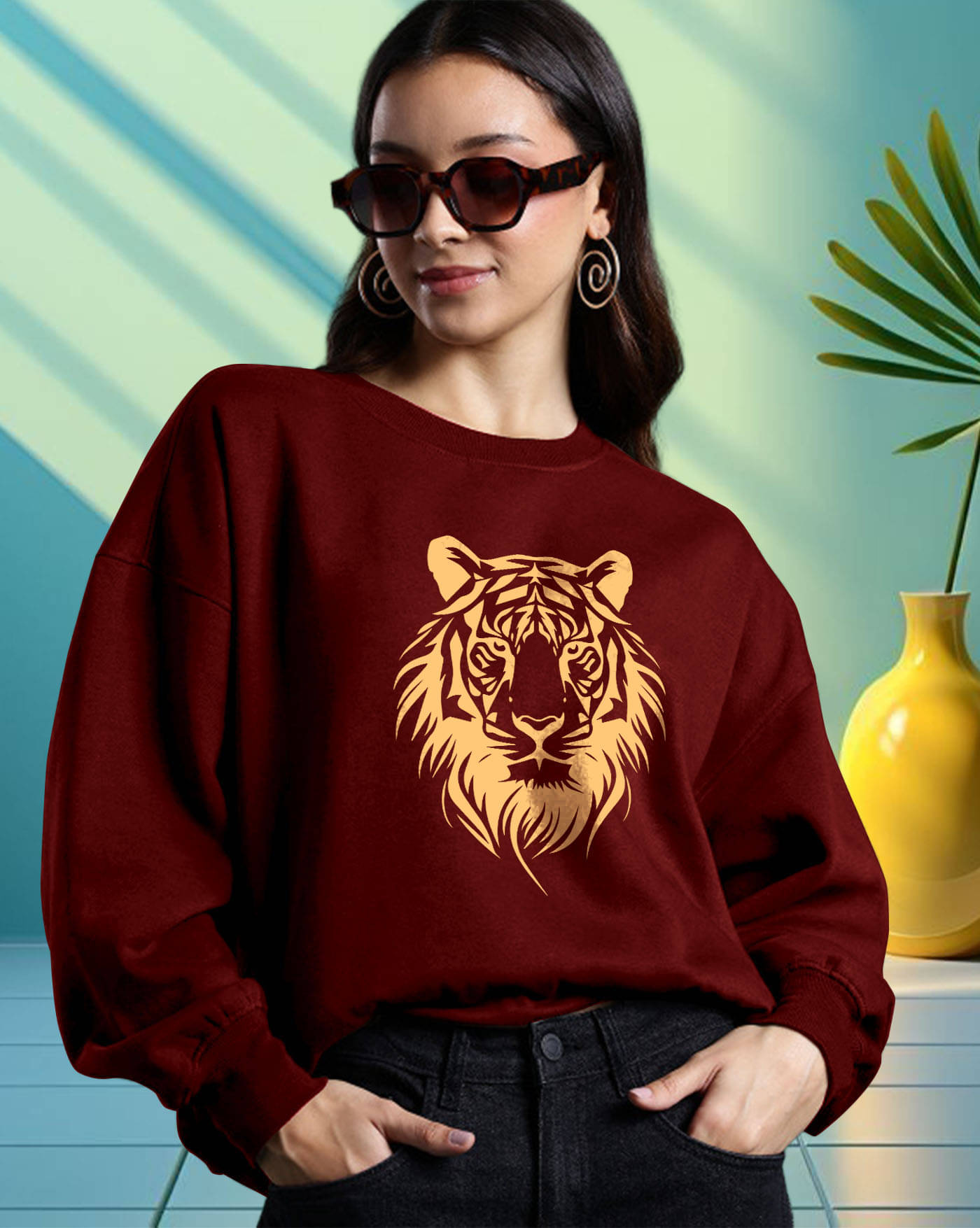     			AUSK Women's Fleece Round Neck Sweatshirt ( Maroon )