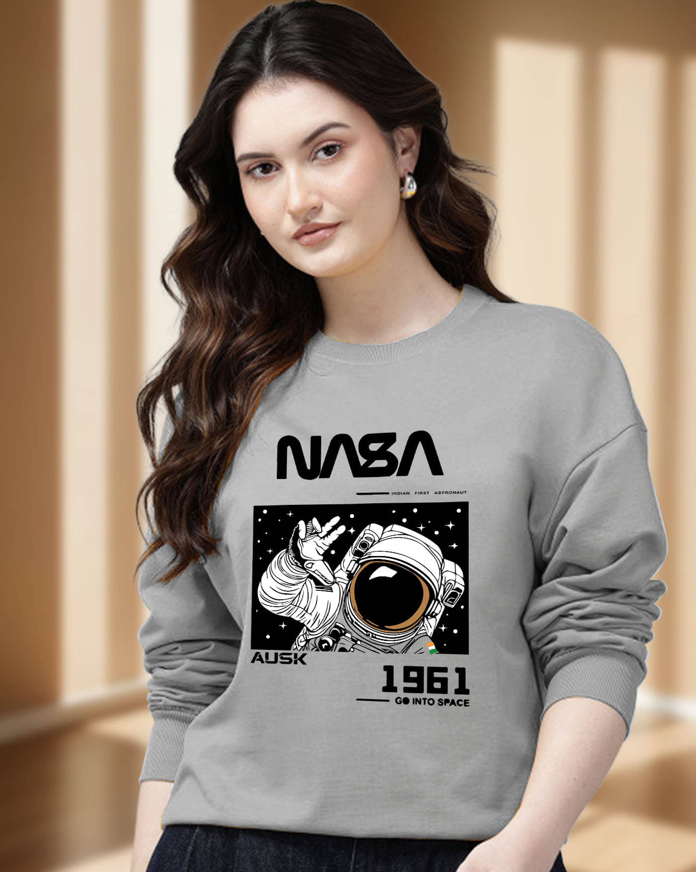 AUSK Women Fleece Round Neck Sweatshirt ( Grey )     			AUSK Women Fleece Round Neck Sweatshirt ( Grey )