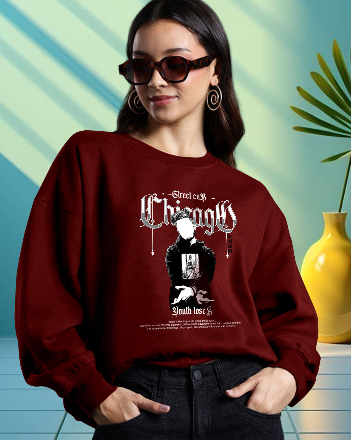     			AUSK Women Fleece Round Neck Sweatshirt ( Maroon )